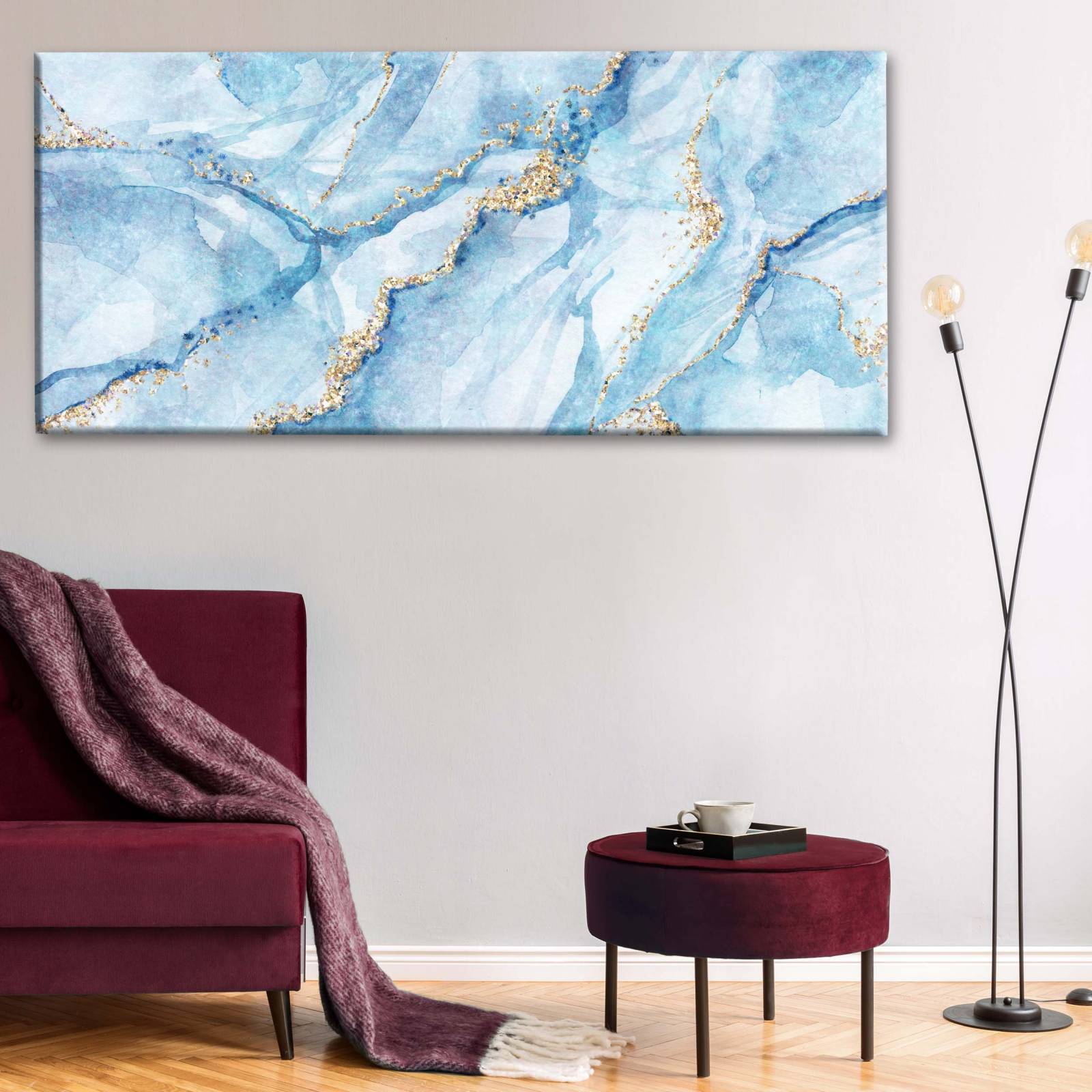 Cuadro Decorativo Canvas Mármol azul y blanco 200x100