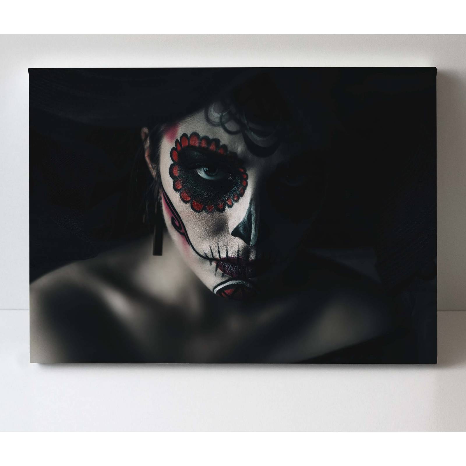 Cuadro Decorativo Canvas Mujer catrina fondo negro 180x120