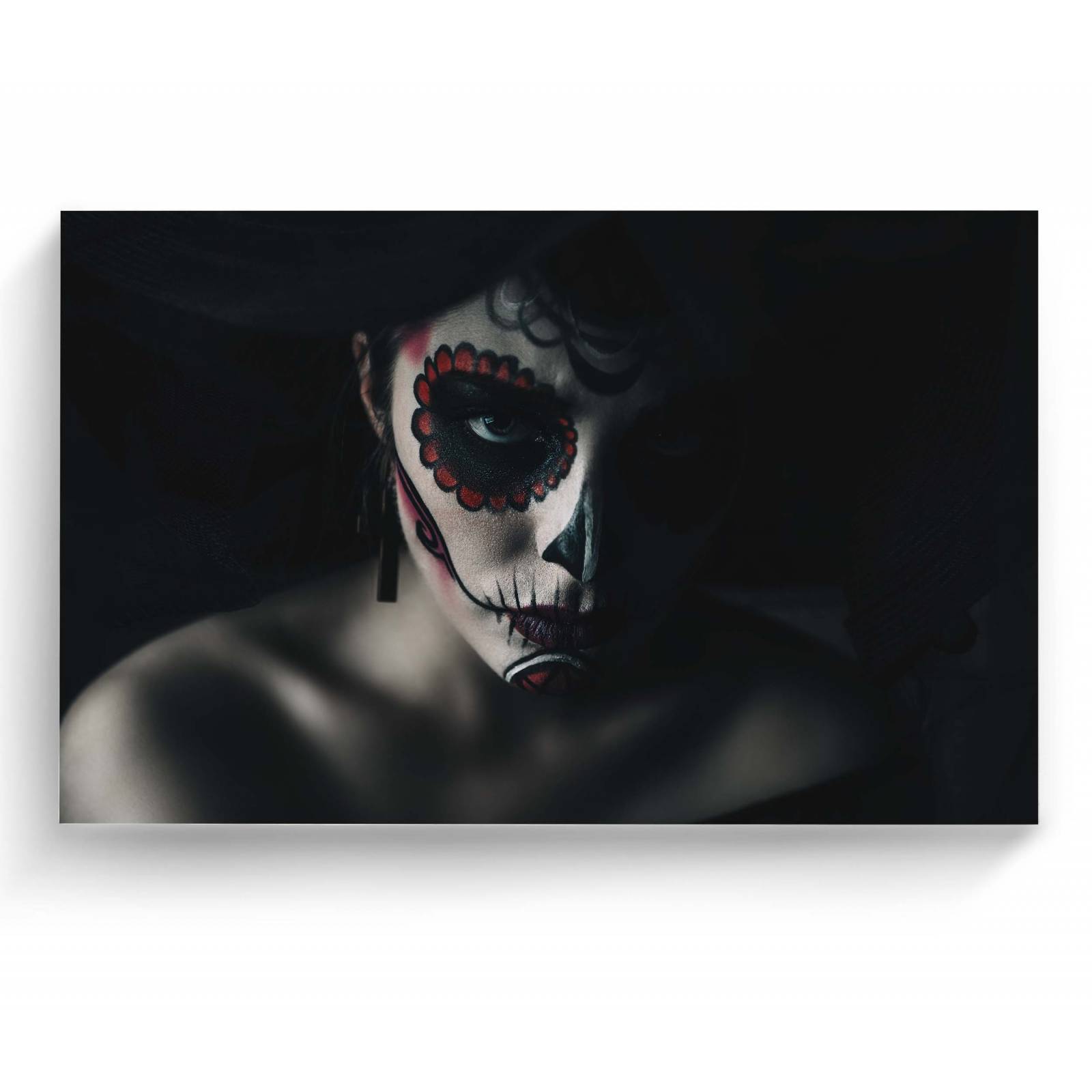 Cuadro Decorativo Canvas Mujer catrina fondo negro 150x100