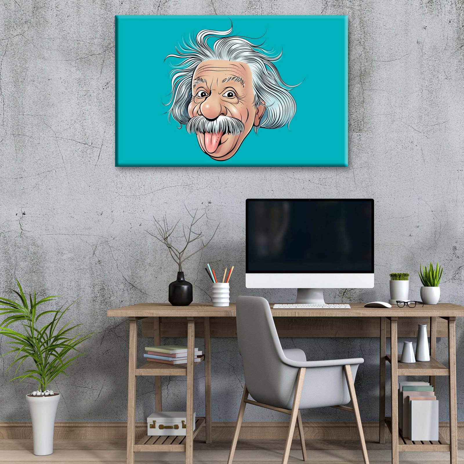 Cuadro Decorativo Canvas Albert Einstein caricatura 75x50