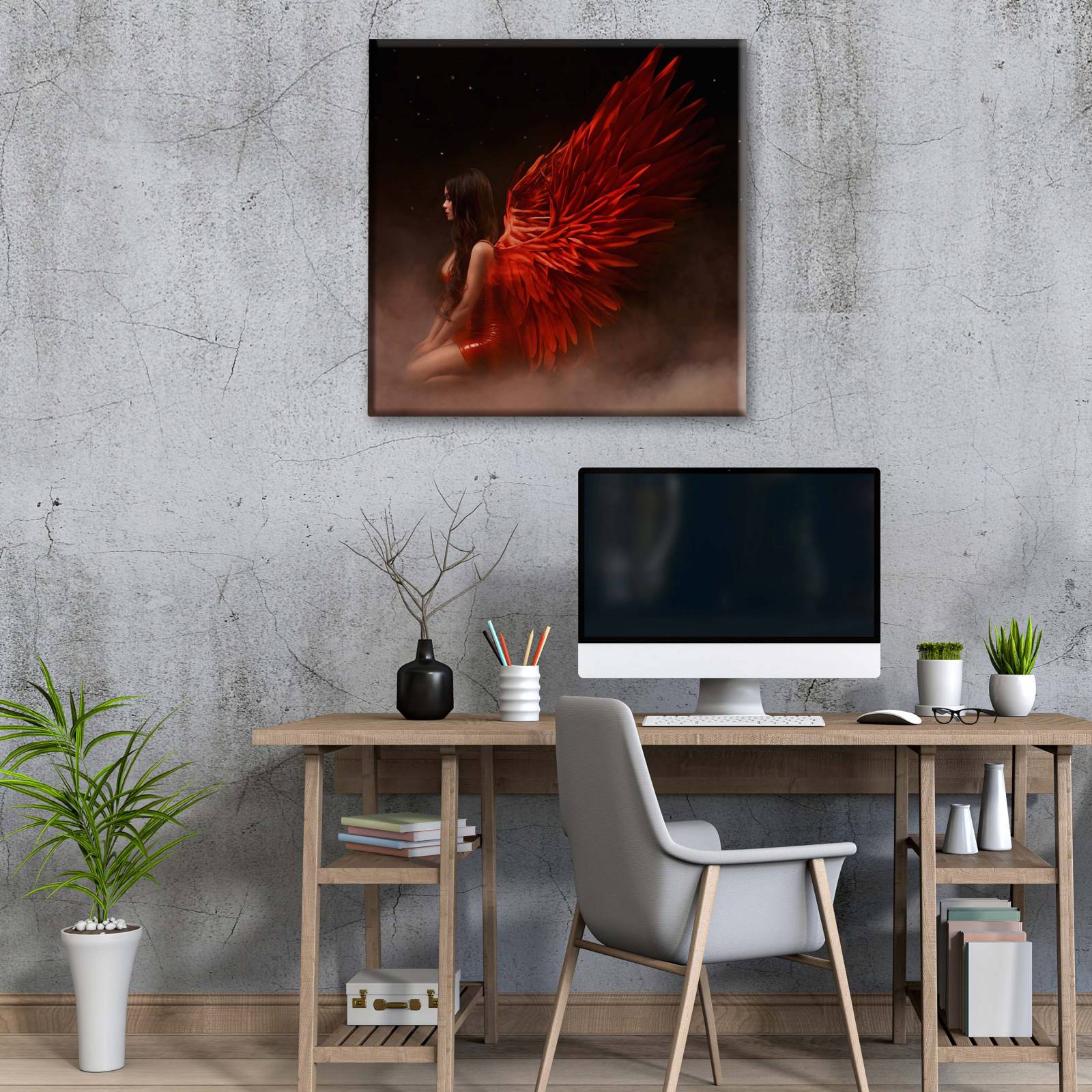 Cuadro Decorativo Canvas Angel con alas rojas 50x50