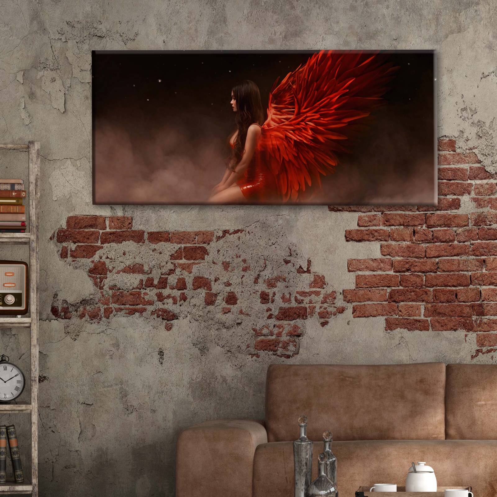 Cuadro Decorativo Canvas Angel con alas rojas 160x80