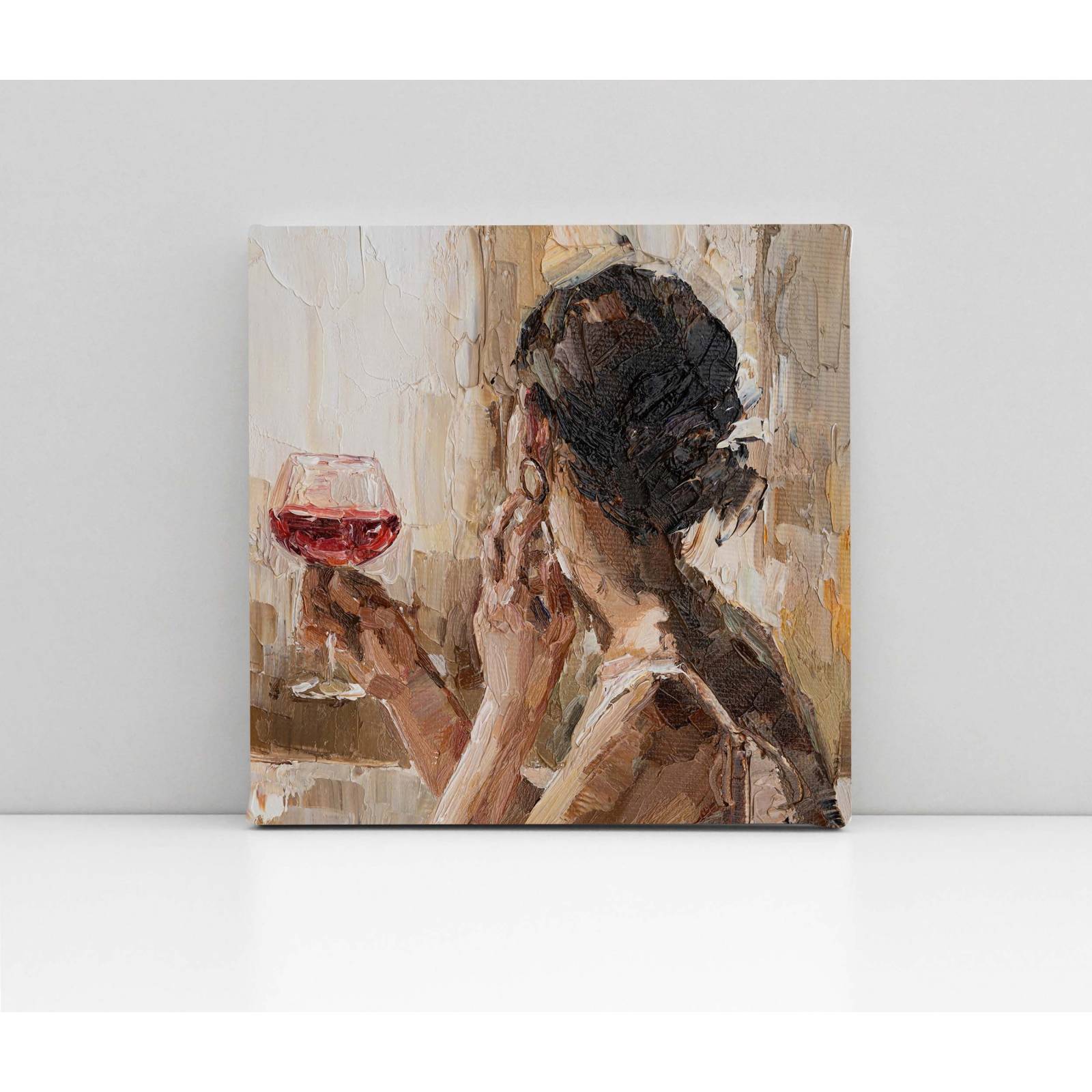 Cuadro Decorativo Canvas Óleo Mujer y Vino 50x50