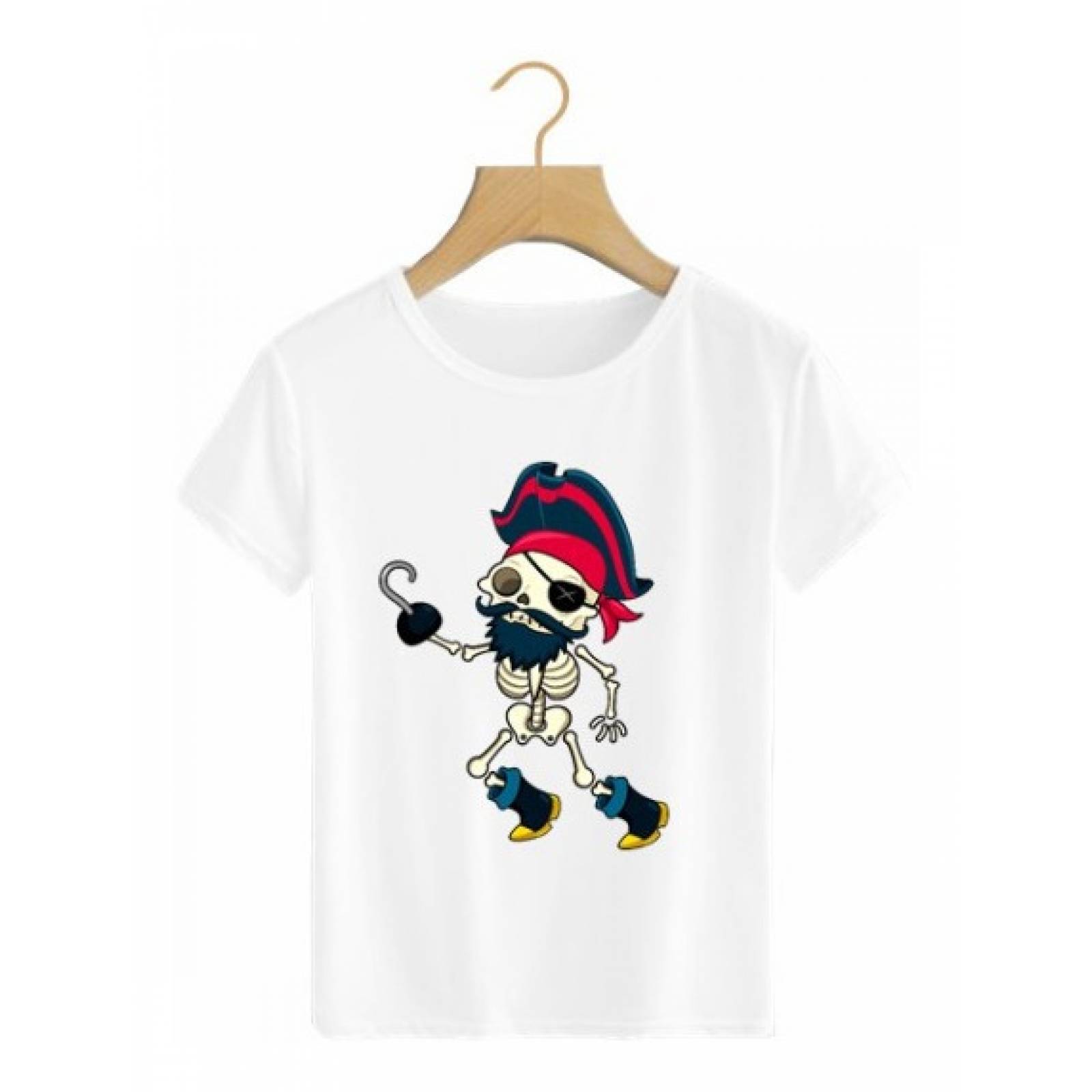 PLAYERA HALLOWEEN DIA DE MUERTOS ESQUELETO PIRATA BLANCA