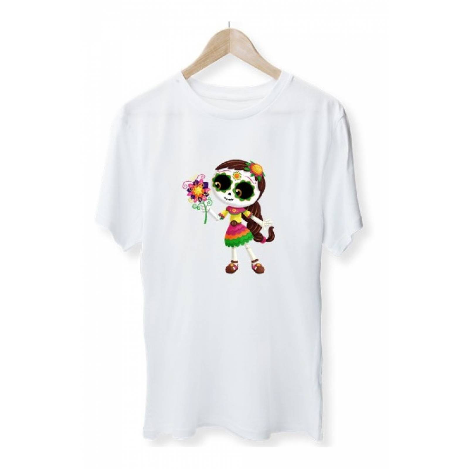 PLAYERA HALLOWEEN DIA DE MUERTOS NIÑA ESQUELETO BLANCA