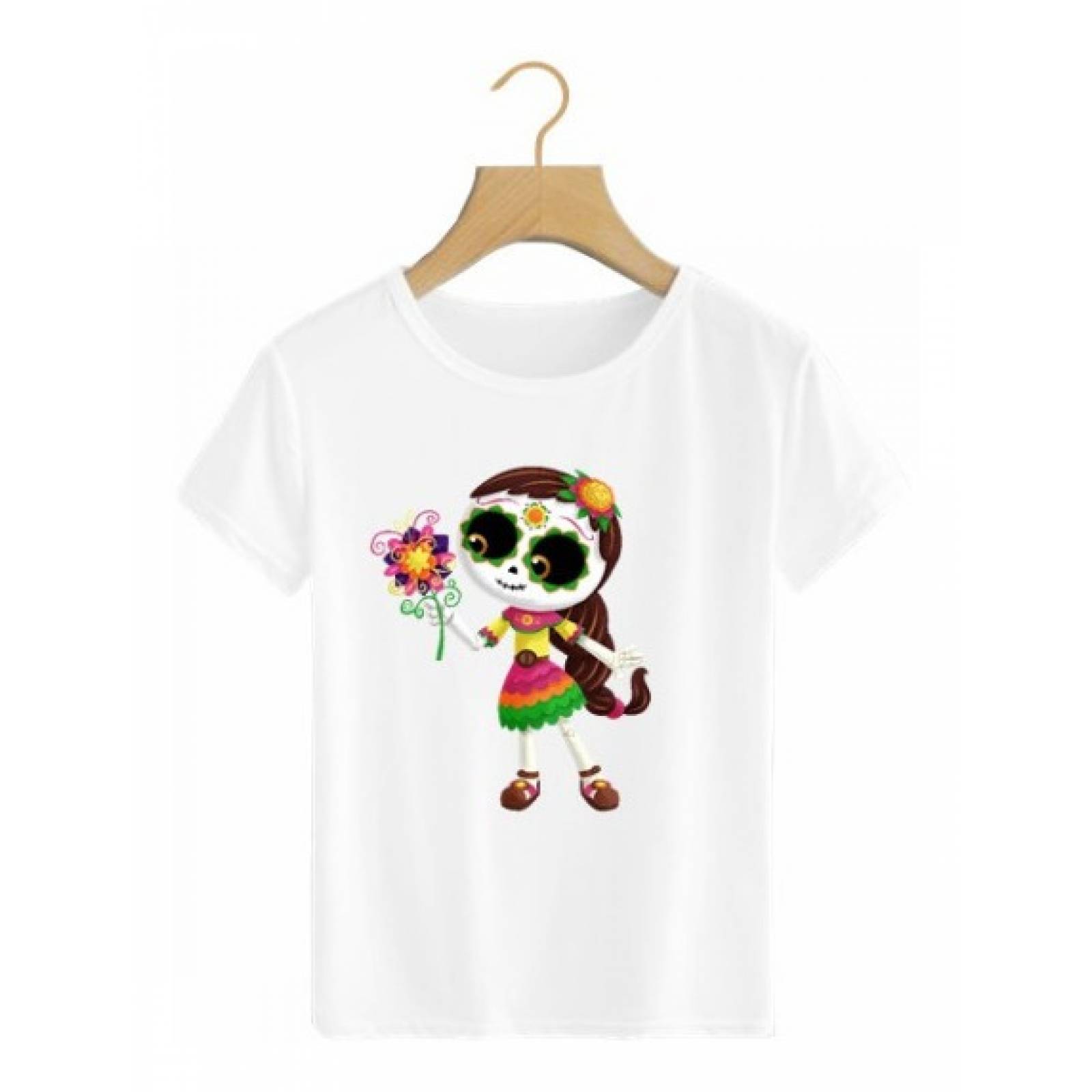 PLAYERA HALLOWEEN DIA DE MUERTOS NIÑA ESQUELETO BLANCA