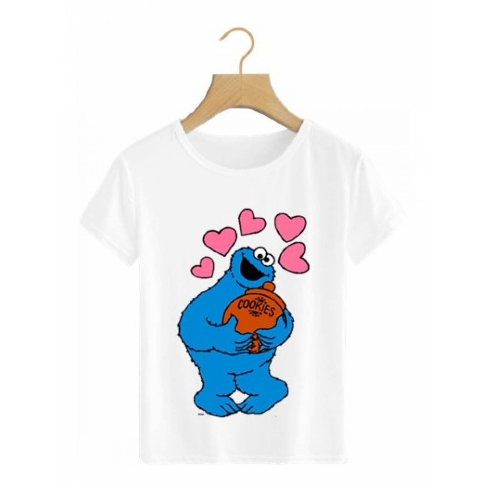 PLAYERA PERSONAJE PLAZA SESAMO COME GALLETAS GRANDE BLANCA