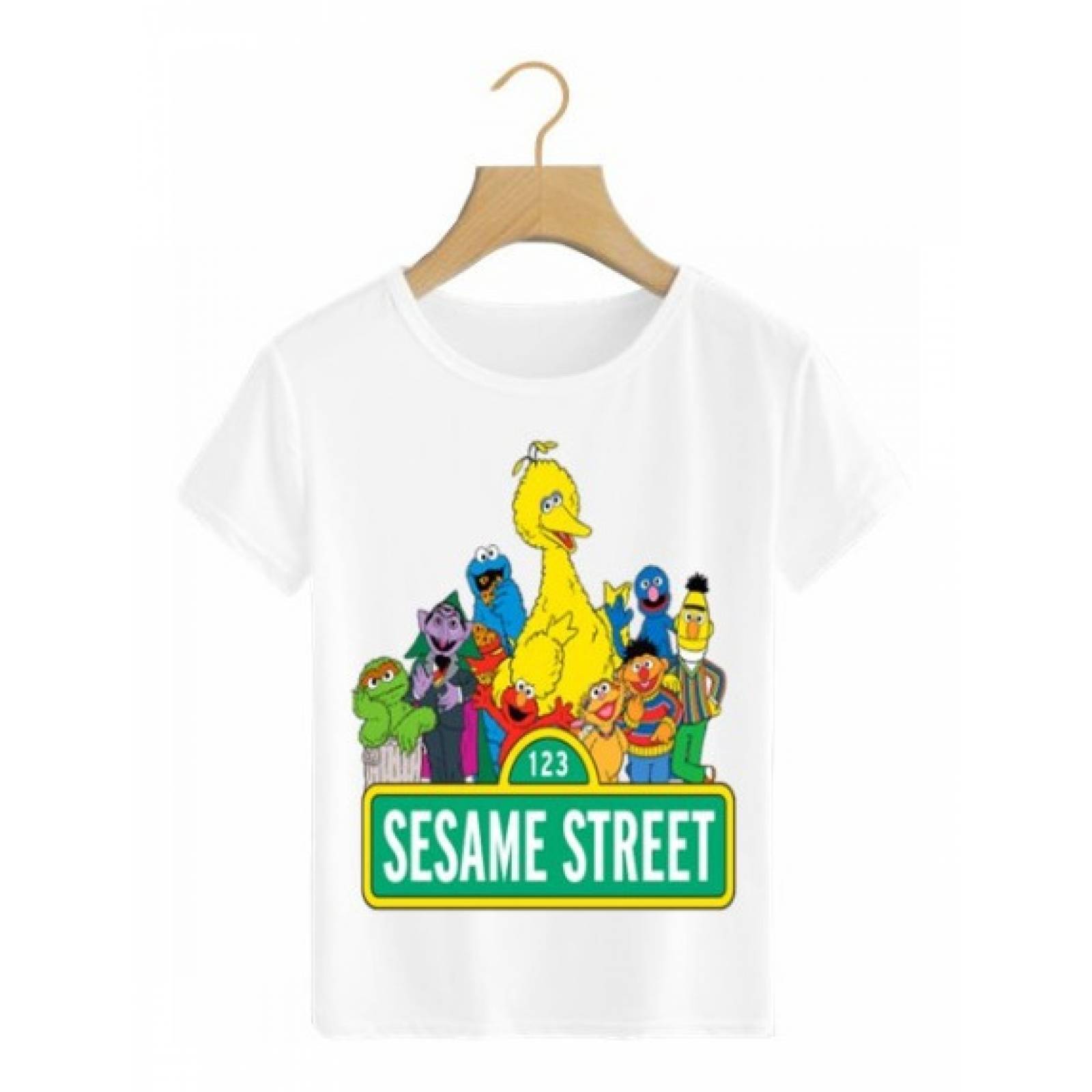 PLAYERA PERSONAJE PLAZA SESAMO MOUNTRUO DE BASURA DIBUJO BLANCA