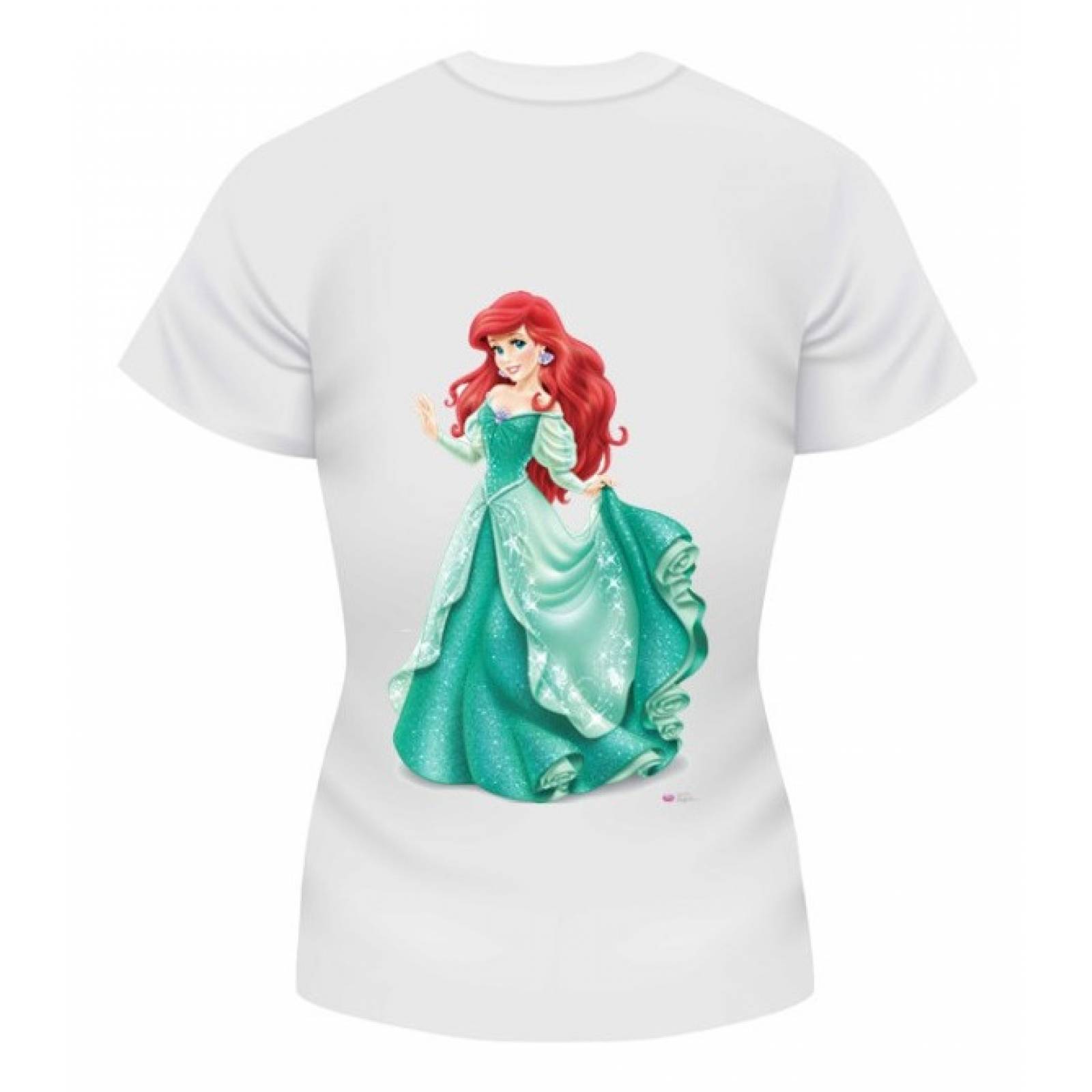 PLAYERA PERSONAJE SIRENITA ARIEL Y ERIC PRINCES BLANCA