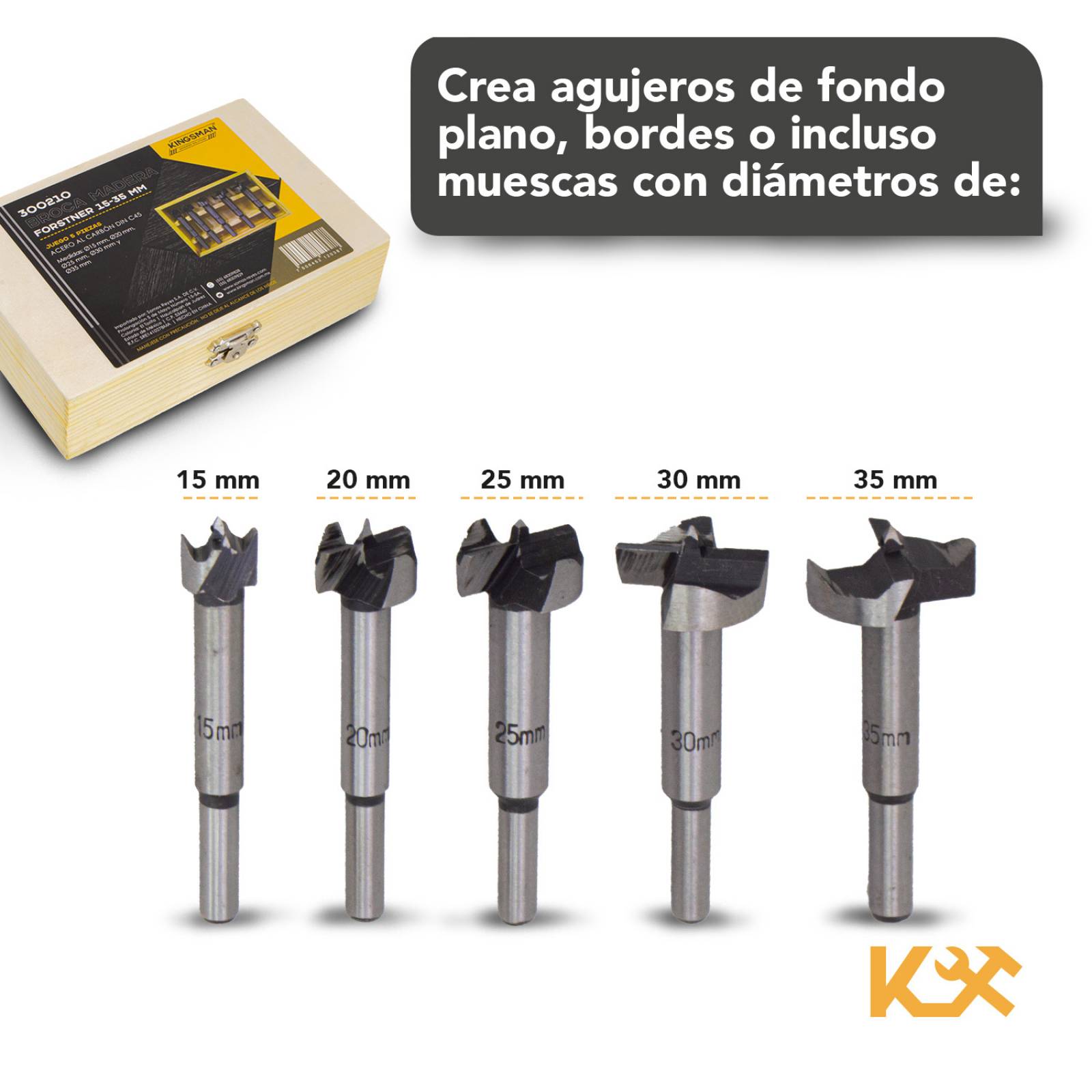 Kit 5 Brocas Forstner Bisagra 15-35 Mm Madera Taladro Router
