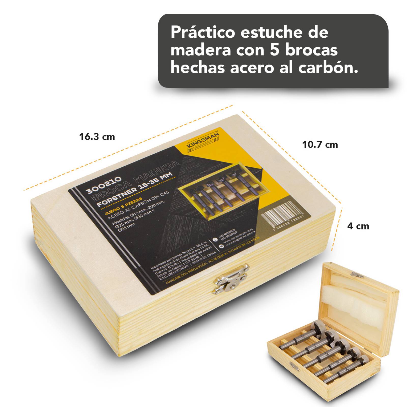 Kit 5 Brocas Forstner Bisagra 15-35 Mm Madera Taladro Router