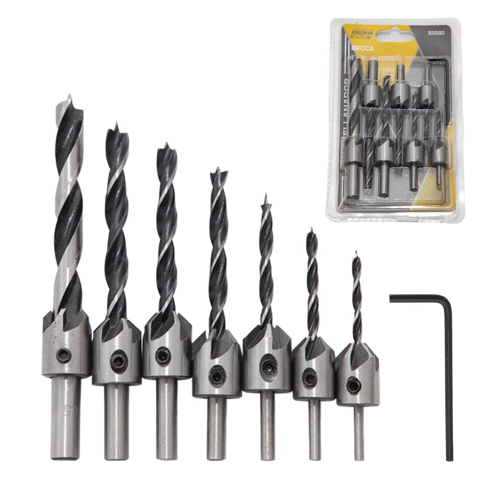 Broca Avellanador Para Madera Carpintero 7 Pzs 1/8-3/8in