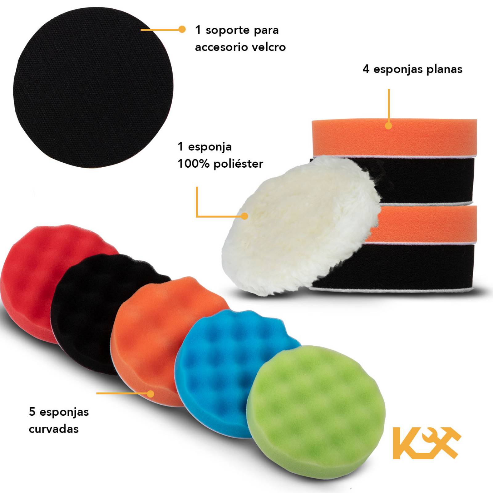 Kit Borlas Para Pulir Esponja Para Taladro 115mm 12 Pzs