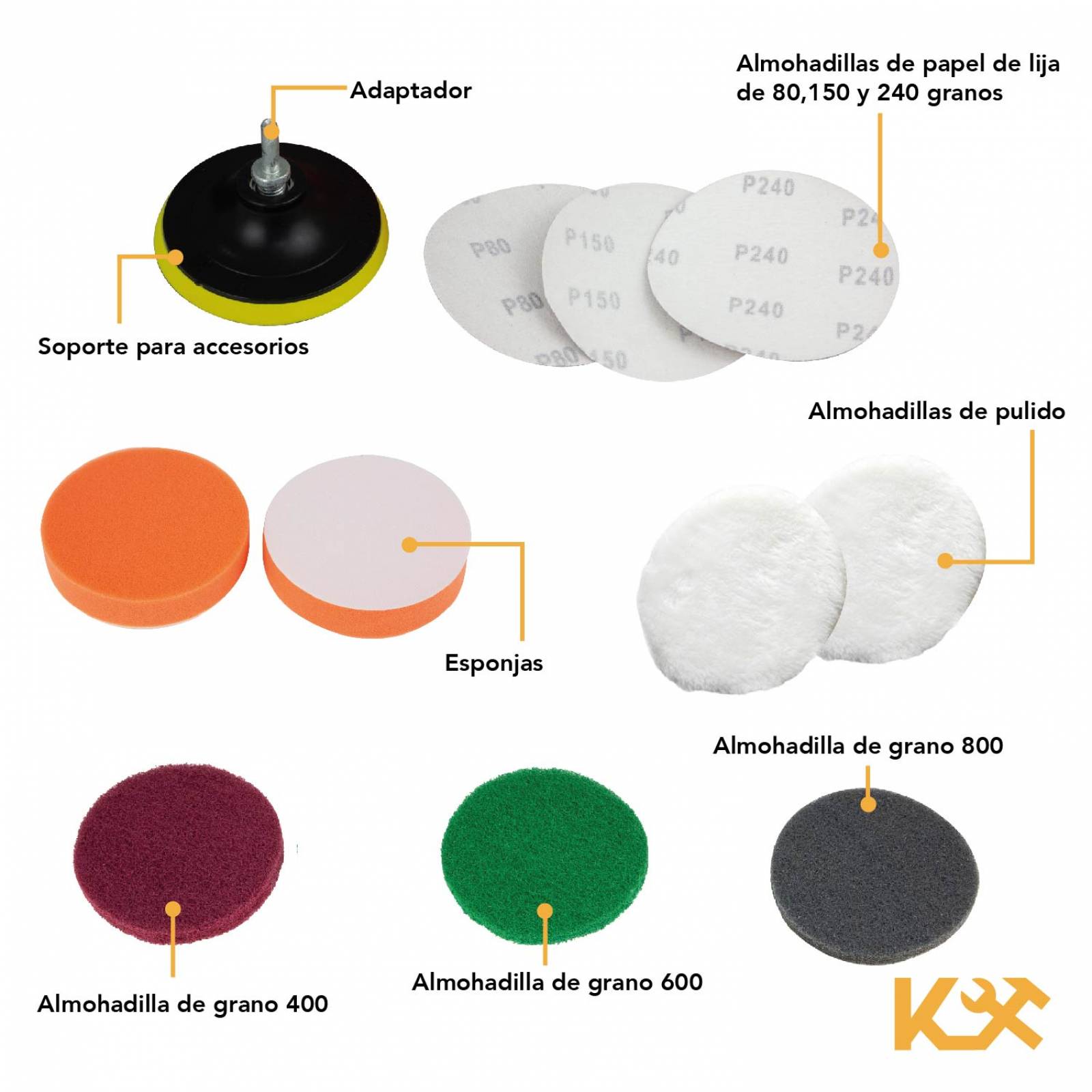 Kit Para Lijar Para Taladro Esponja Lija Adaptador 115m 12pz