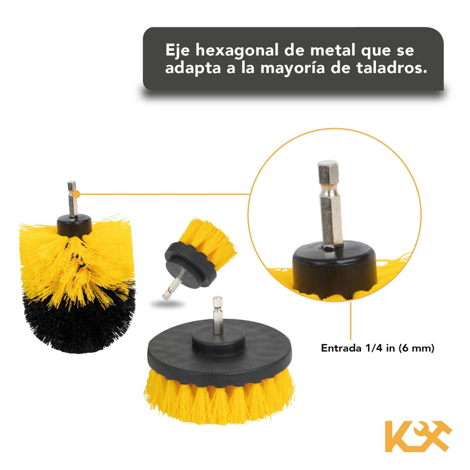 Kit Cepillo Para Taladro 3 Pzs Nailon Escobilla Limpieza