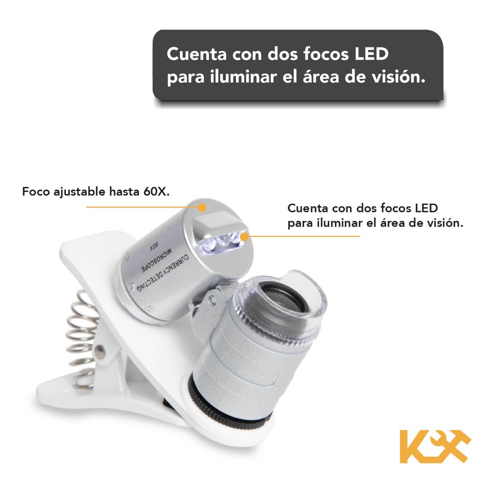 Lupa Microscopio Con Clip Para Celular Zoom 60x Led Y Luz Uv