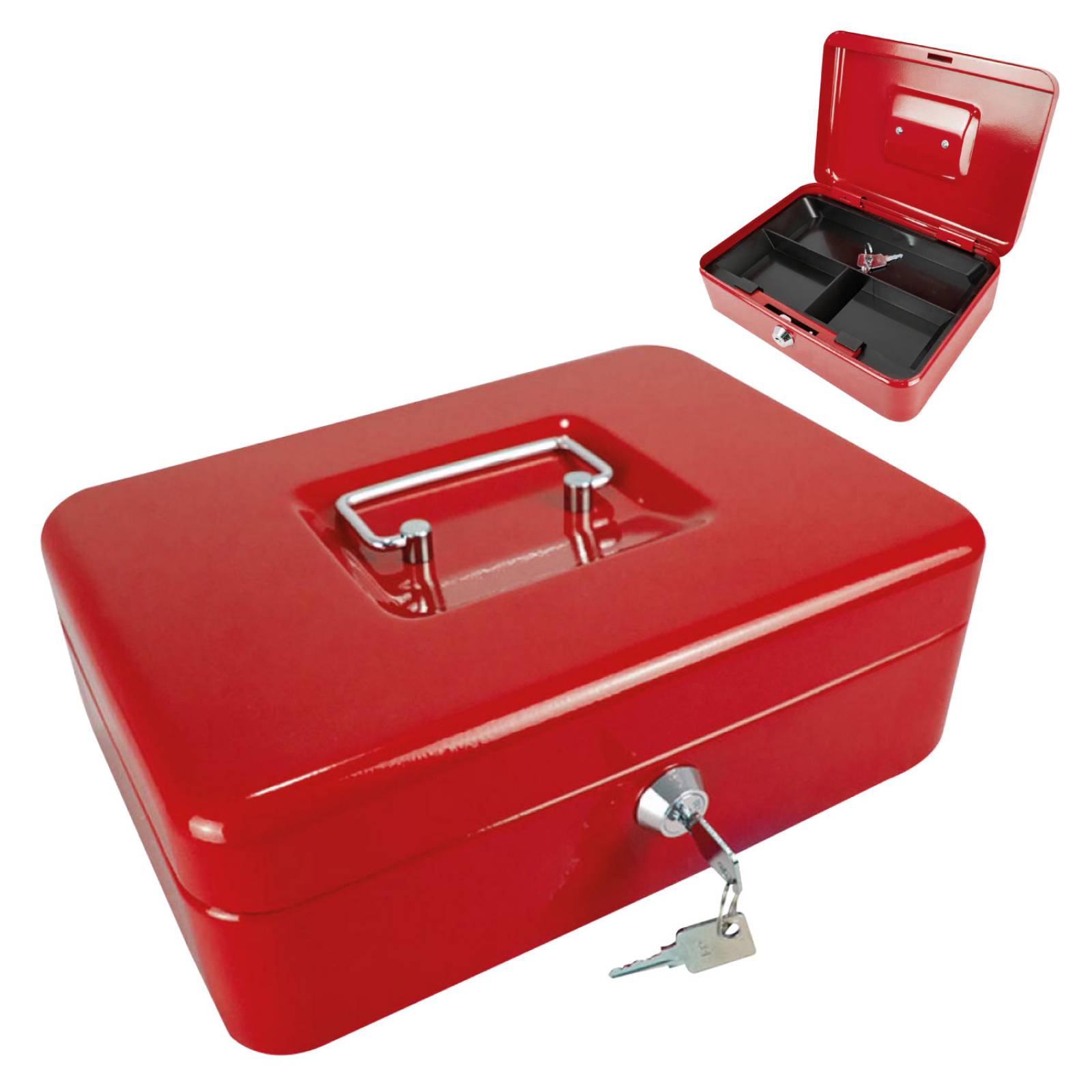 Caja Para Dinero 3 Separadores Metalica 20 Cm Llave Charola