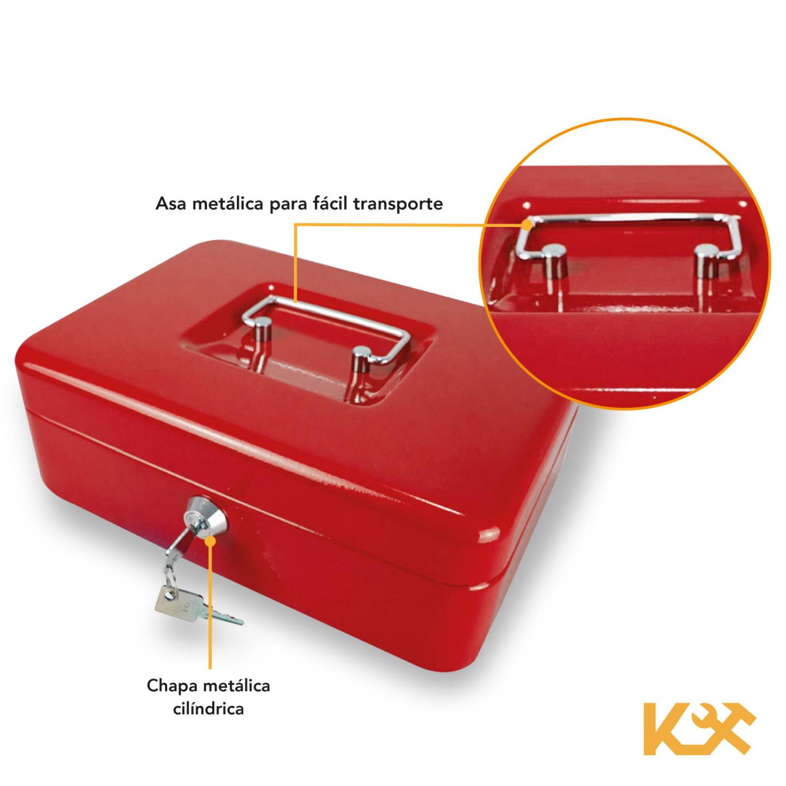 Caja Para Dinero 3 Separadores Metalica 20 Cm Llave Charola