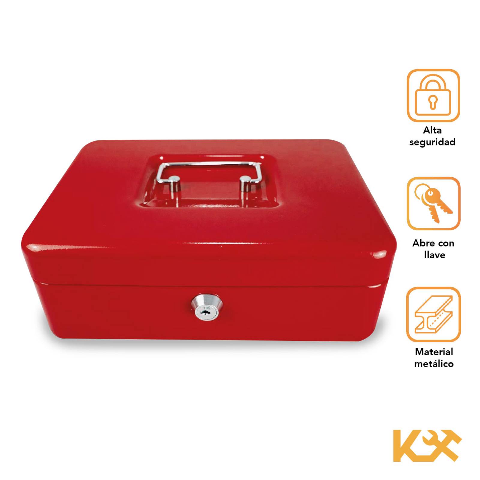 Caja Para Dinero 3 Separadores Metalica 25 Cm Llave Charola