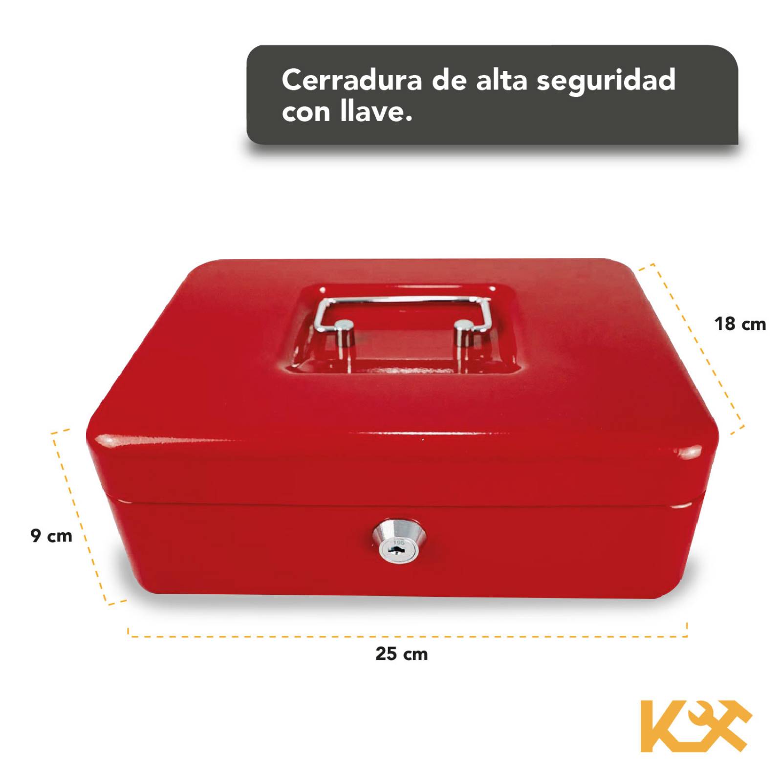 Caja Para Dinero 3 Separadores Metalica 25 Cm Llave Charola