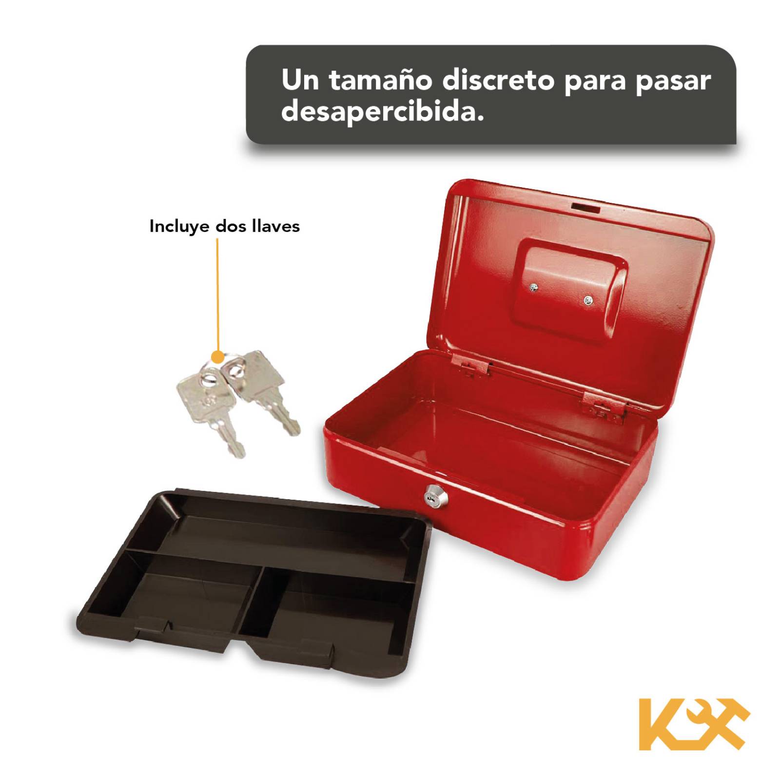 Caja Para Dinero 3 Separadores Metalica 25 Cm Llave Charola