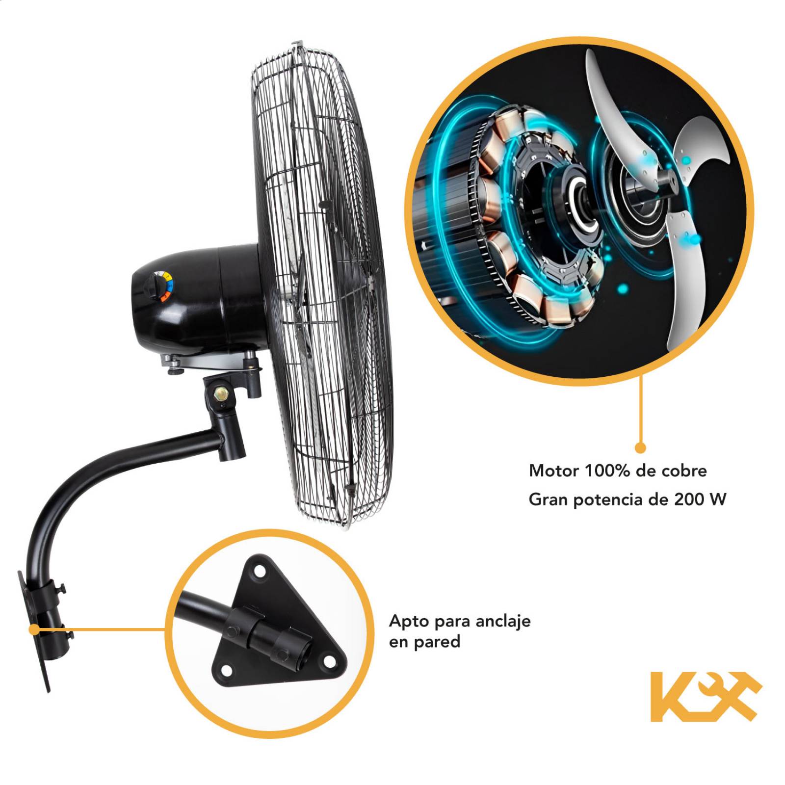 Ventilador Pared Industrial 26 Pulgadas Aluminio Ajustable