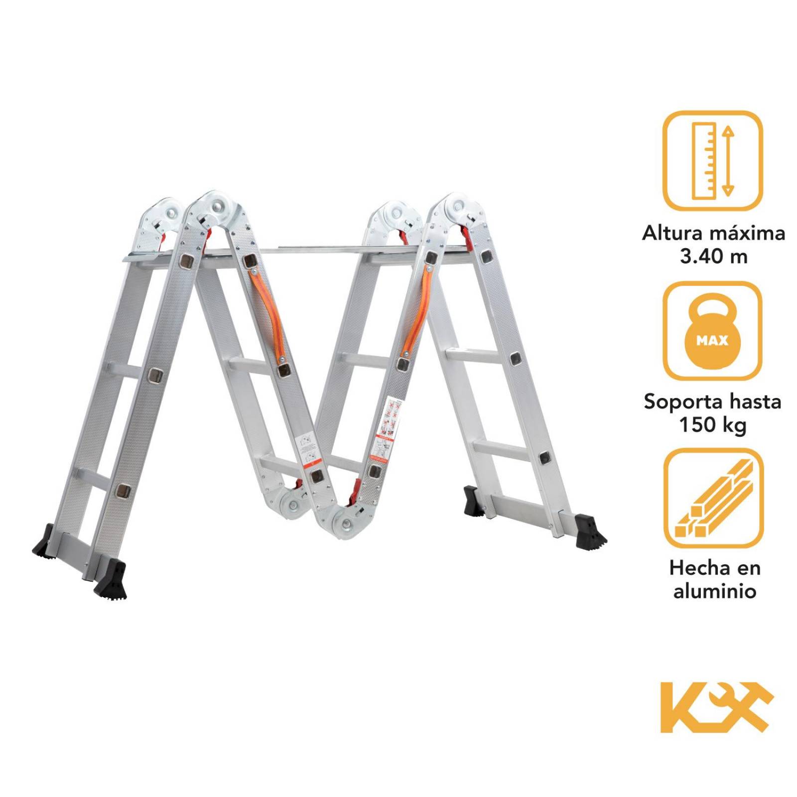 Escalera Multiposiciones Aluminio 3.5m 12 Peldaños Charolas