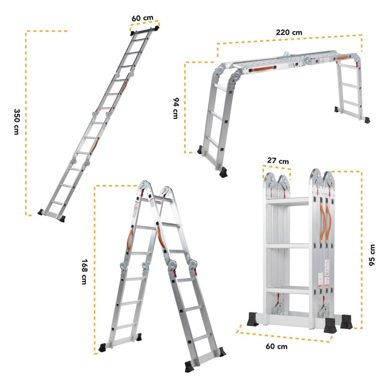 Escalera Multiposiciones Aluminio 3.5m 12 Peldaños Charolas