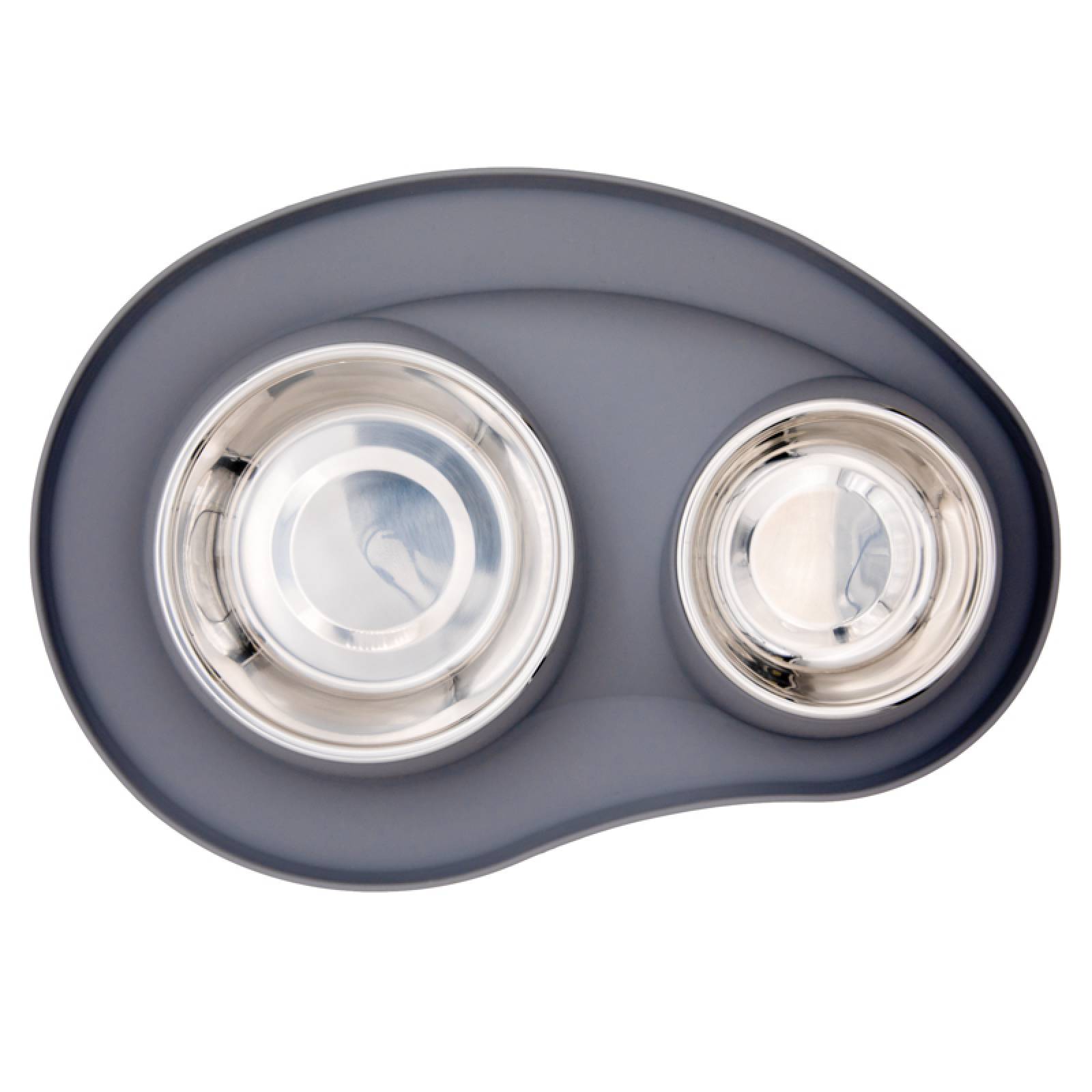 KE WOOW Set de 2 platos en acero inoxidable de 200 y 400 ml. con tapete de silicon. Ideal para perros/gatos y otras mascotas pequeñas. Color Gris