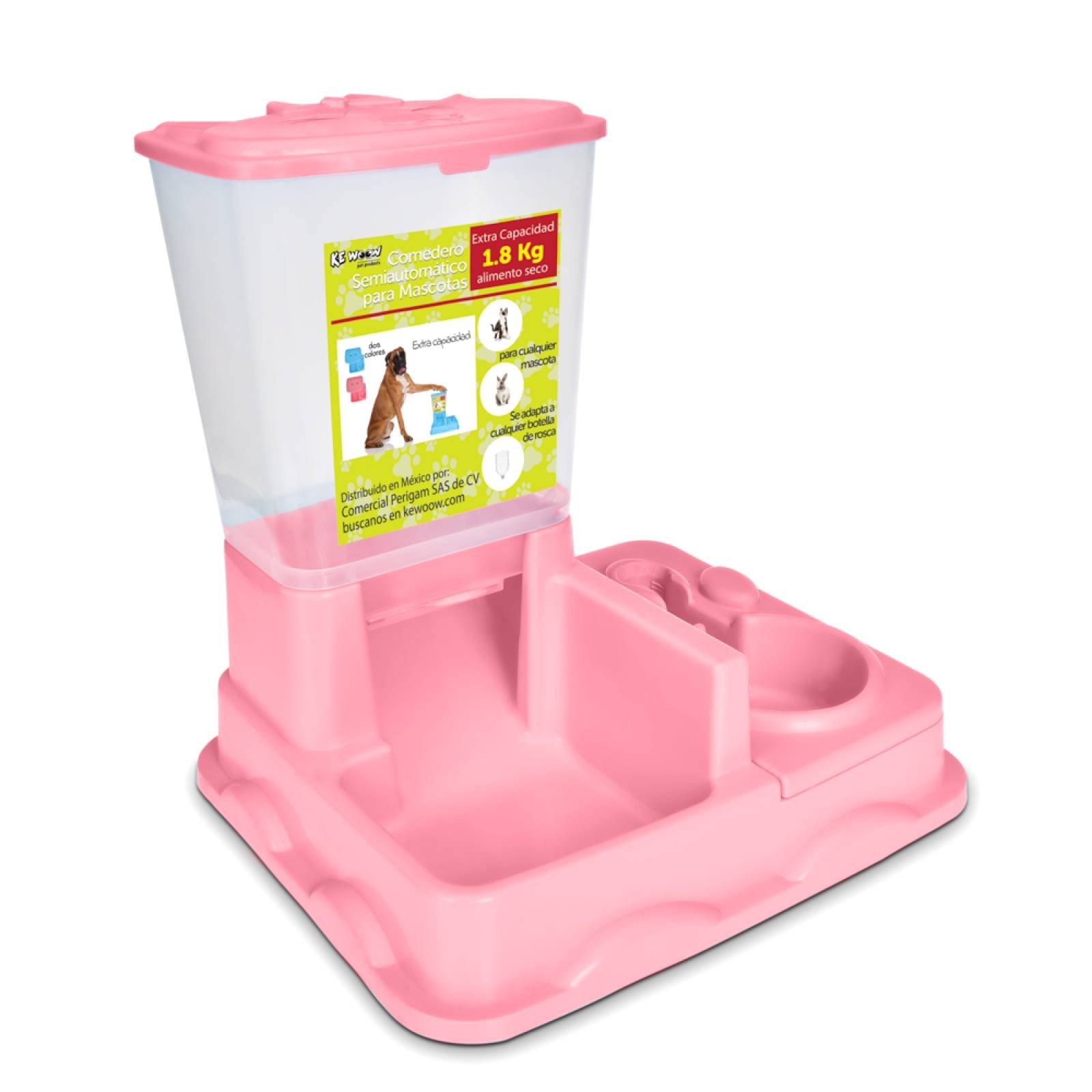 KE WOOW Comedero y bebedero semiautomático para mascotas. Dispensador de comida y agua para perros, gatos, conejos y otras mascotas. Color Rosa