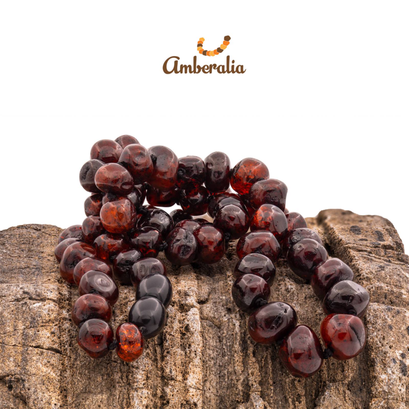 Amberalia, Collar de Ámbar Báltico para Adultos, Nudos entre cada cuenta - 100% Garantizado - Ámbar Importado de Lituania - Certificado por GIA, Ámbar Báltico Genuino   Cereza Pulido 40 cm