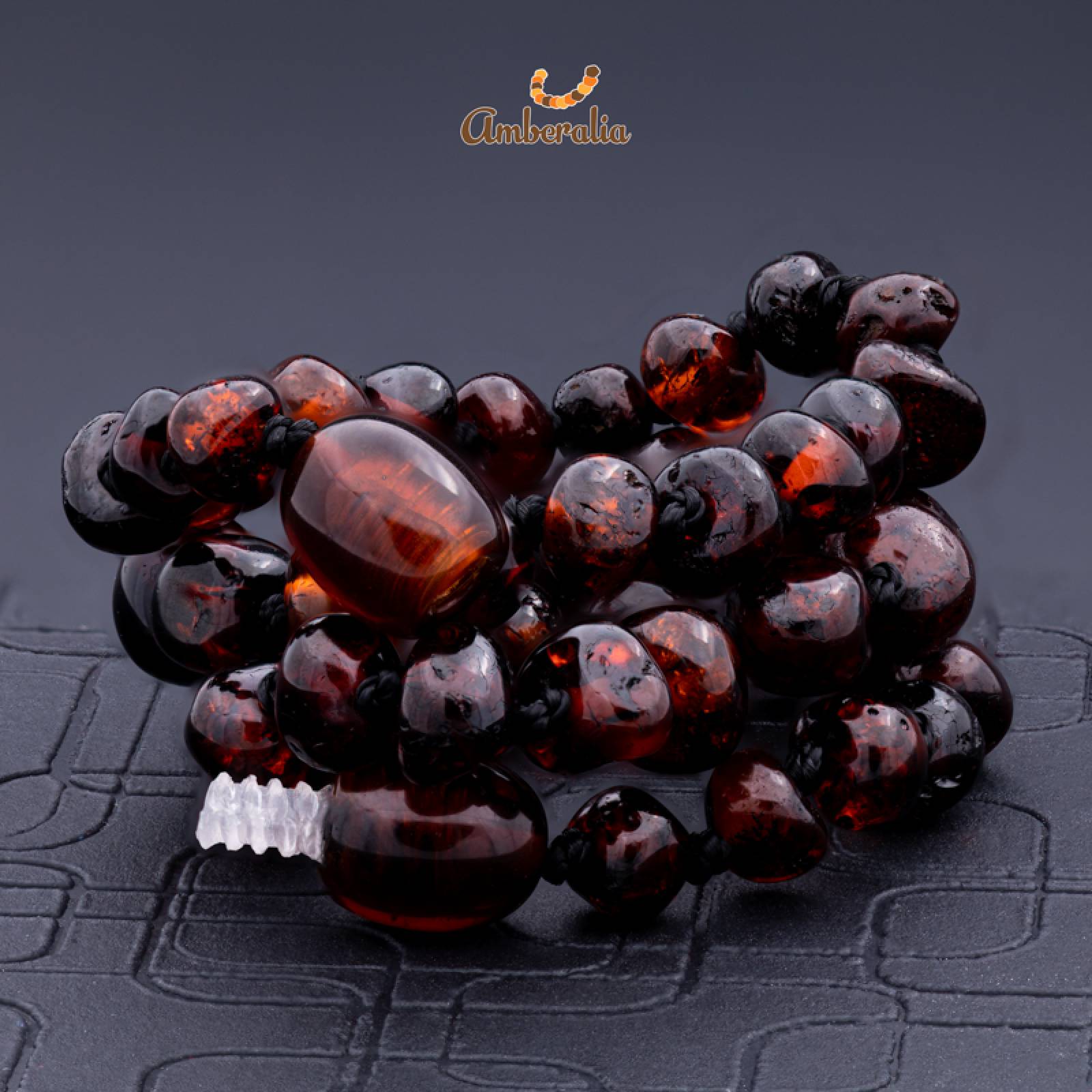 Amberalia, Collar de Ámbar Báltico para Adultos, Nudos entre cada cuenta - 100% Garantizado - Ámbar Importado de Lituania - Certificado por GIA, Ámbar Báltico Genuino   Cereza Pulido 40 cm