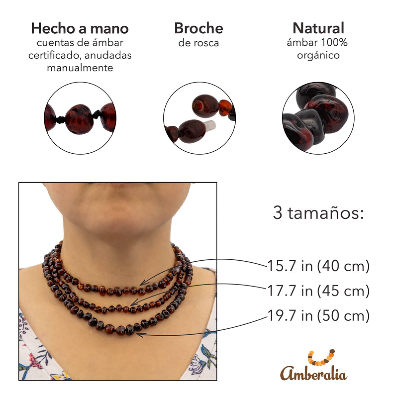 Amberalia, Collar de Ámbar Báltico para Adultos, Nudos entre cada cuenta - 100% Garantizado - Ámbar Importado de Lituania - Certificado por GIA, Ámbar Báltico Genuino   Cereza Pulido 40 cm