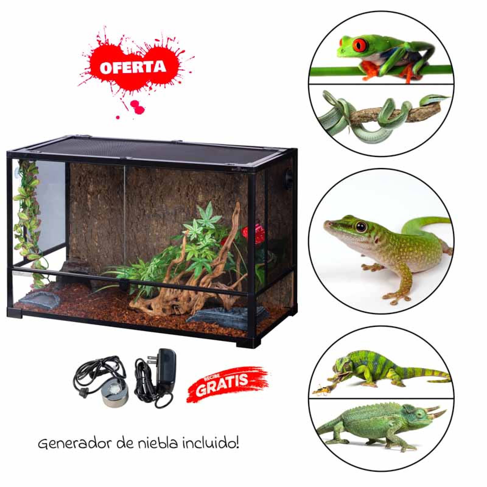 Reptizoo Terrario de Cristal para Reptiles de 250 Litros , 91.4 cm x 45.7 cm x 60 cm. Habitat con doble puerta frontal abatible, ventilación superior y lateral.