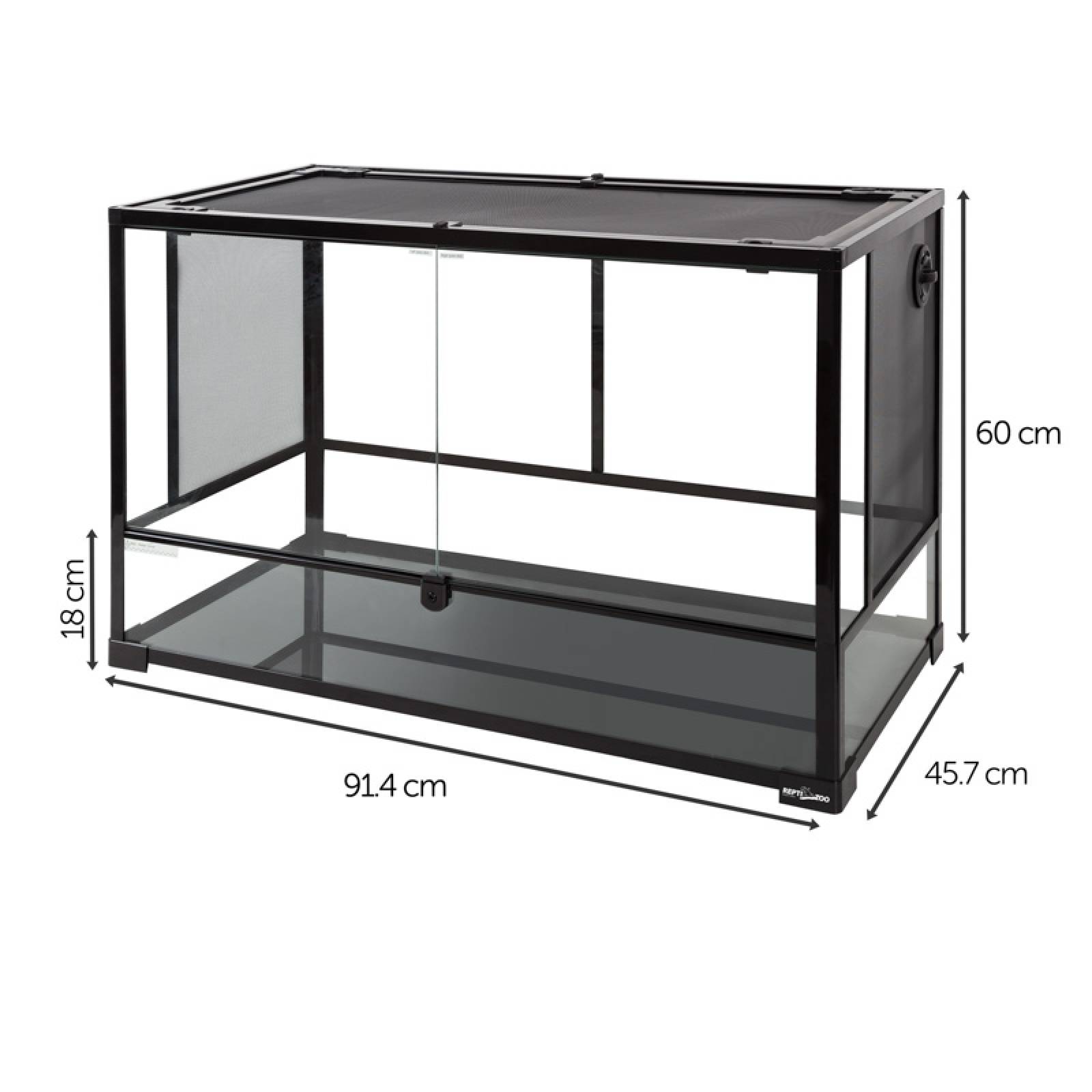 Reptizoo Terrario de Cristal para Reptiles de 250 Litros , 91.4 cm x 45.7 cm x 60 cm. Habitat con doble puerta frontal abatible, ventilación superior y lateral.
