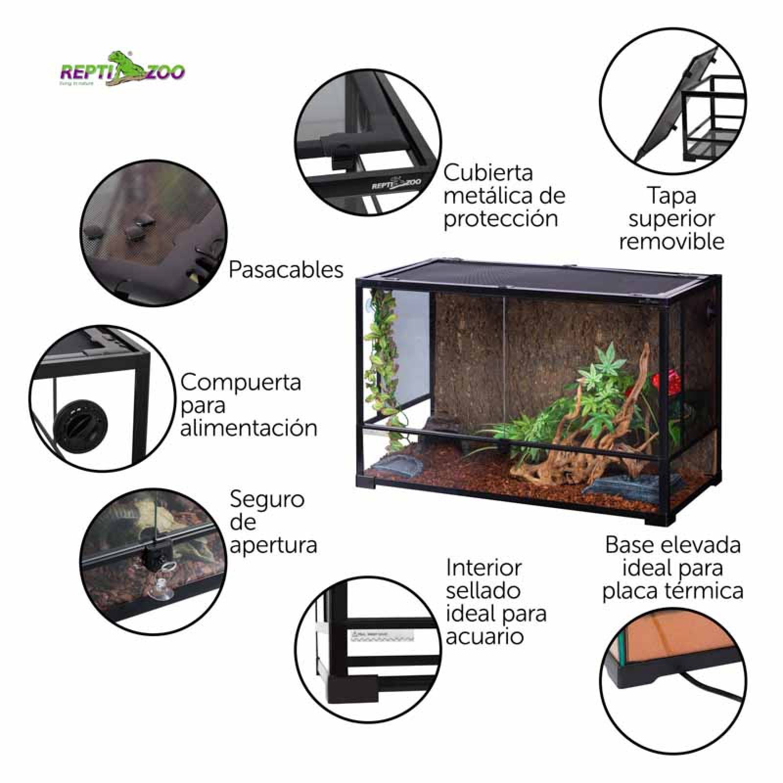 Reptizoo Terrario de Cristal para Reptiles de 250 Litros , 91.4 cm x 45.7 cm x 60 cm. Habitat con doble puerta frontal abatible, ventilación superior y lateral.