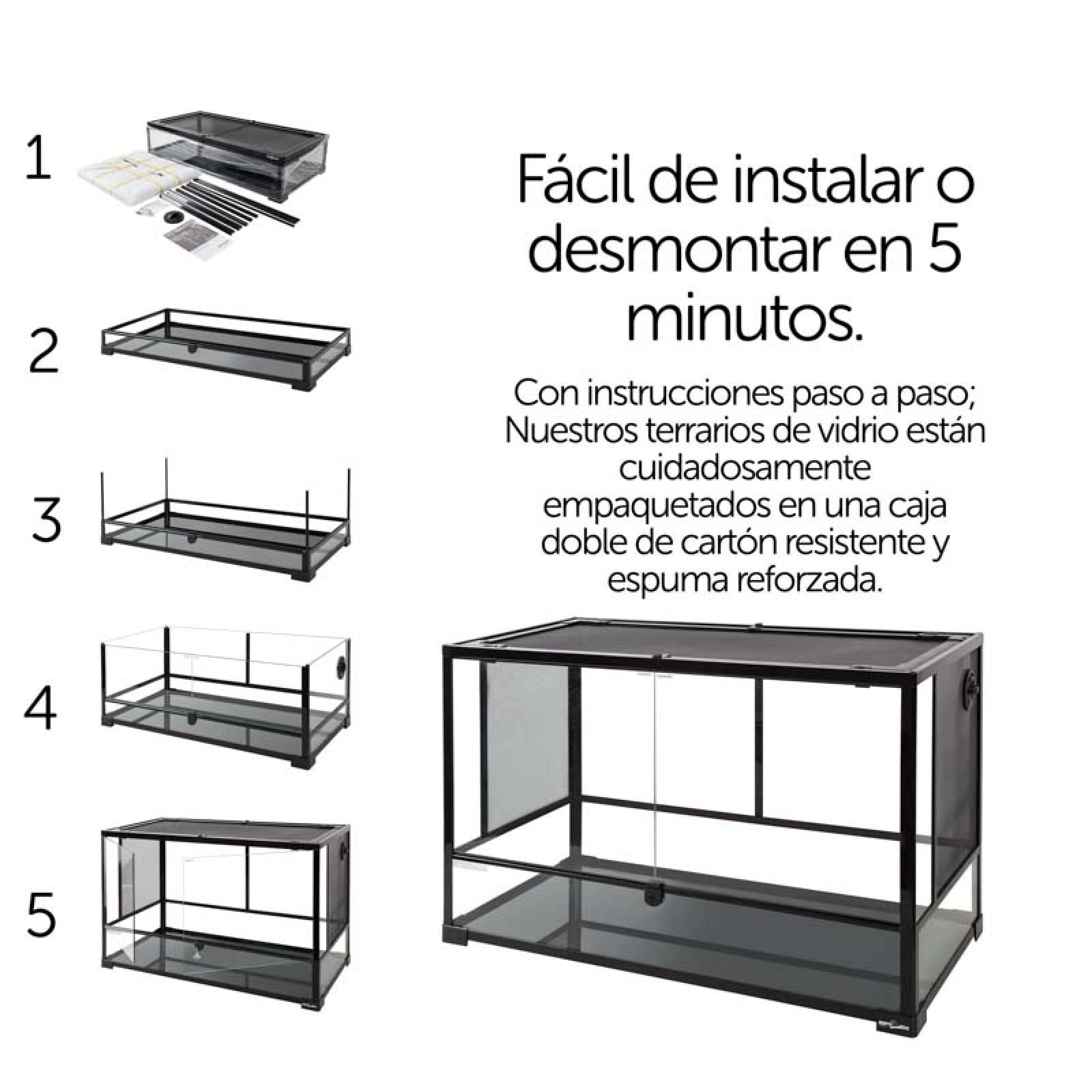 Reptizoo Terrario de Cristal para Reptiles de 250 Litros , 91.4 cm x 45.7 cm x 60 cm. Habitat con doble puerta frontal abatible, ventilación superior y lateral.
