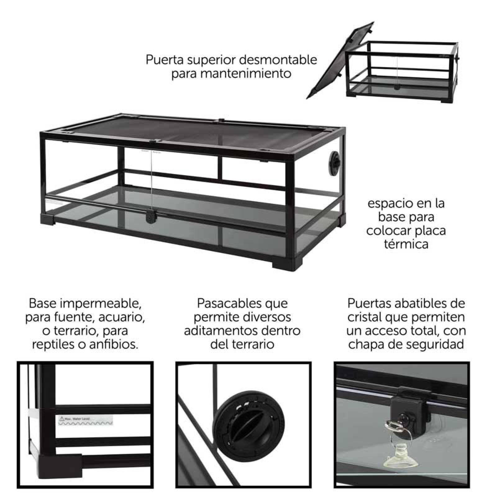 Reptizoo Terrario de Cristal para Reptiles de 250 Litros , 91.4 cm x 45.7 cm x 60 cm. Habitat con doble puerta frontal abatible, ventilación superior y lateral.