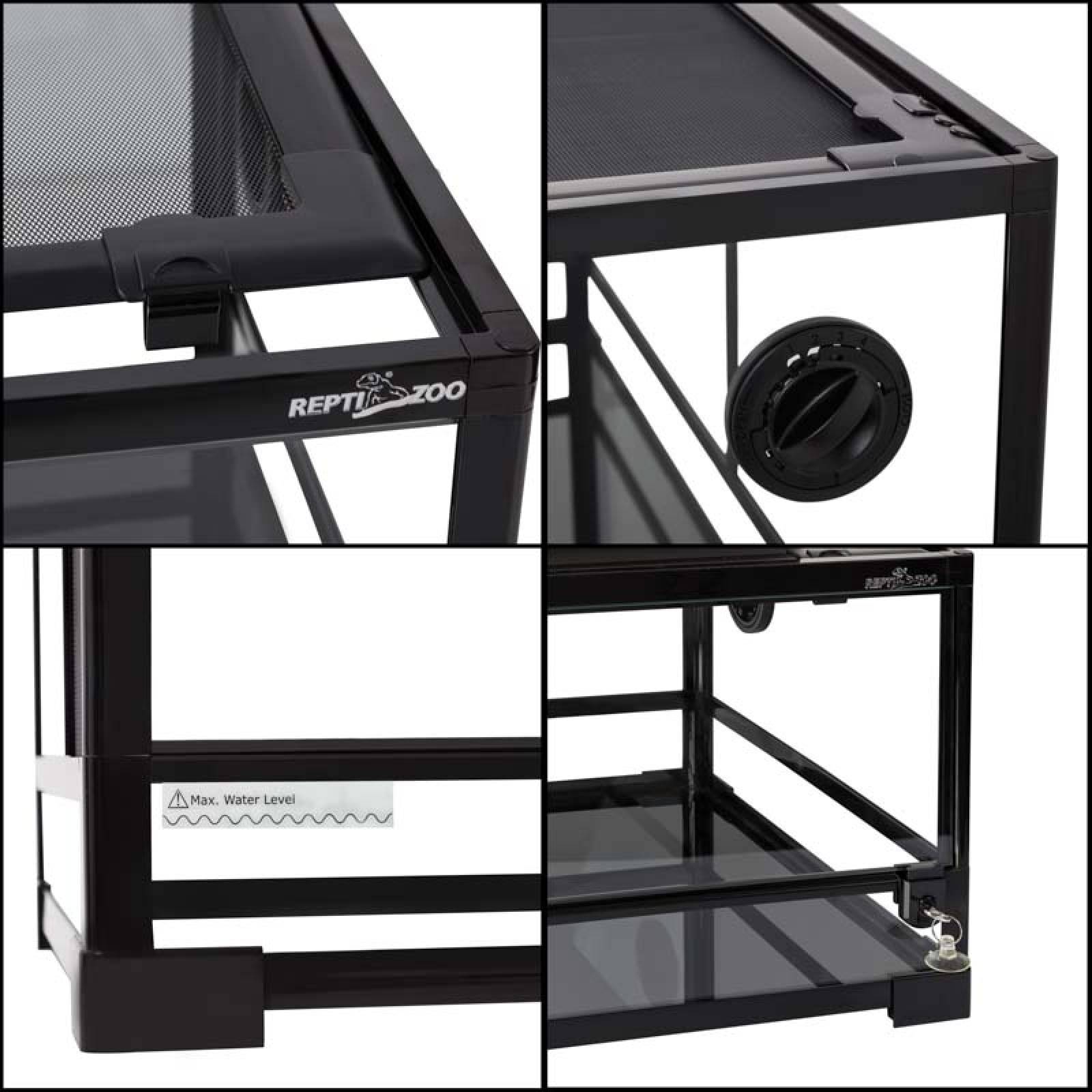 Reptizoo Terrario de Cristal para Reptiles de 250 Litros , 91.4 cm x 45.7 cm x 60 cm. Habitat con doble puerta frontal abatible, ventilación superior y lateral.