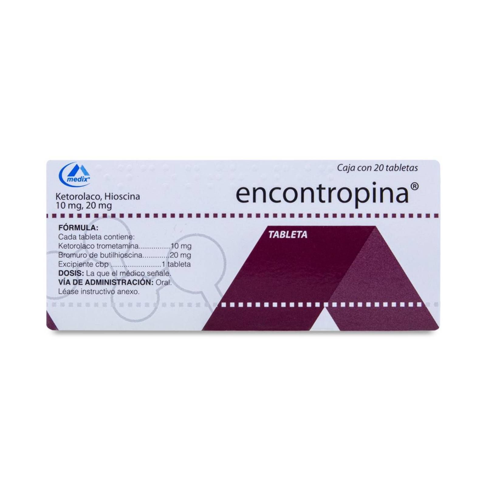 Encontropina Ketorolaco, Hoscina Caja Con 20 Tabs 10 Mg / 20 Mg, Medix 