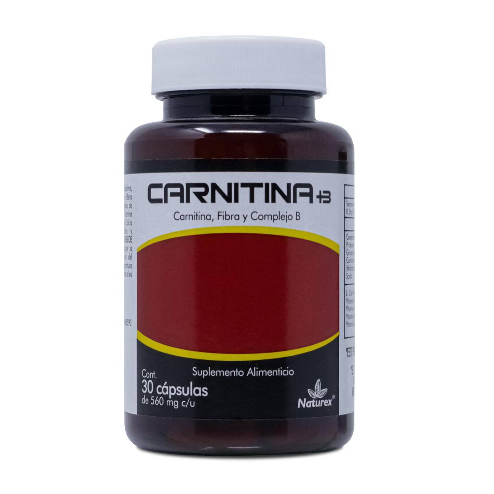 Carnitina, Fibra Y Complejo B, Frasco Con 30 Caps, Naturex 