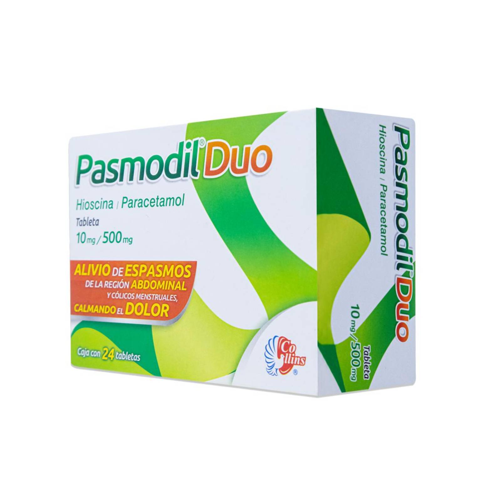 Pasmodil Duo, Hioscina - Paracetamol, Caja Con 24 Tabs 10 Mg / 500 Mg, Collins 