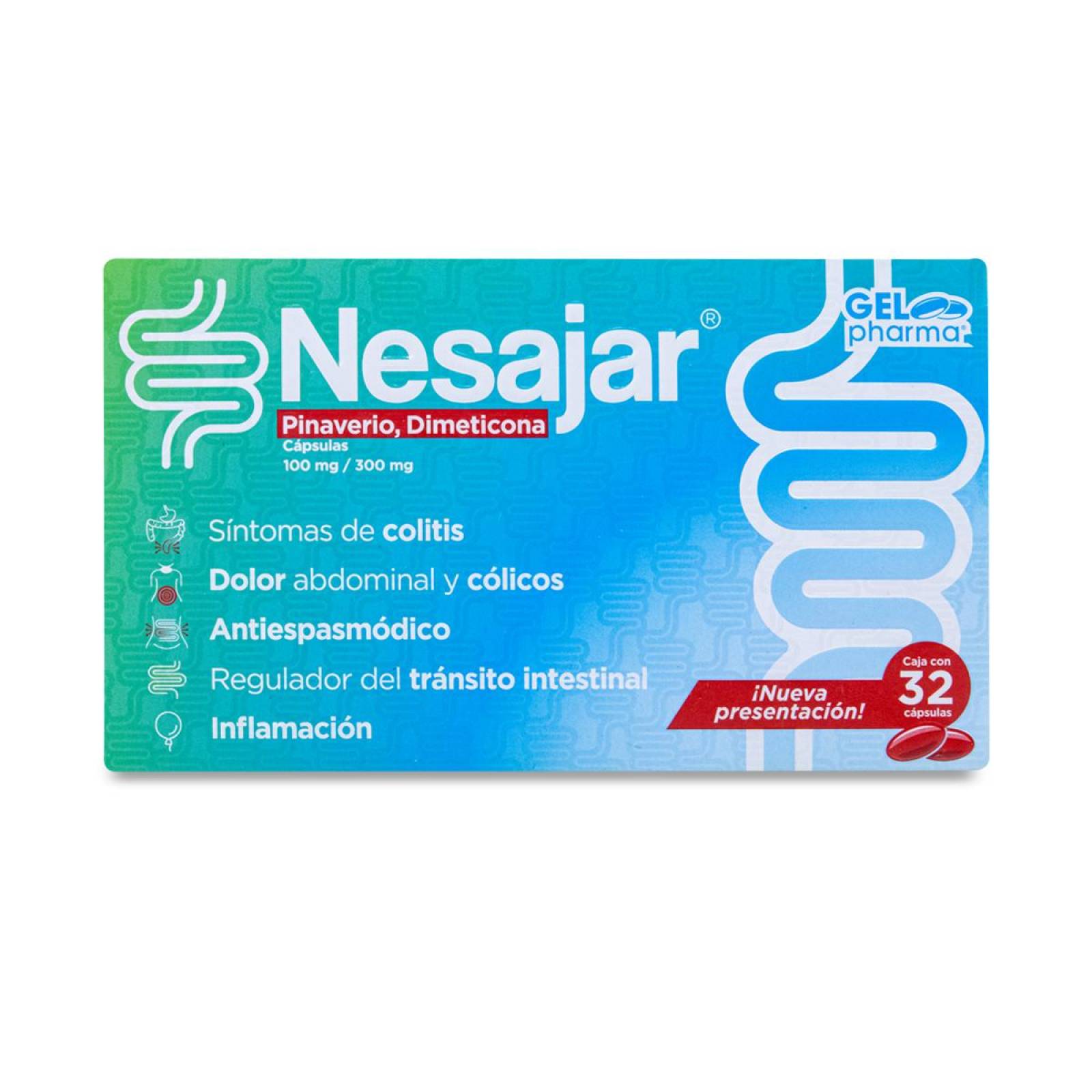 Nesajar Gel Pharma Pinaverio Dimeticona Caja Con 32 Caps 