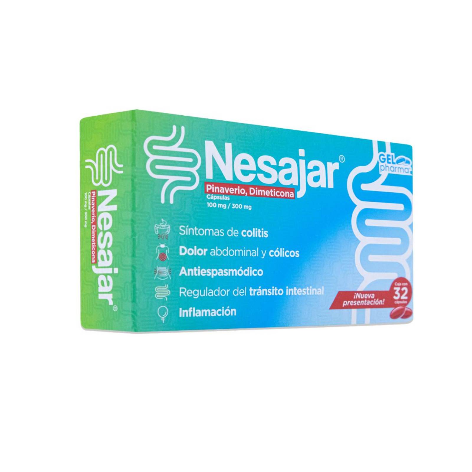 Nesajar Gel Pharma Pinaverio Dimeticona Caja Con 32 Caps 