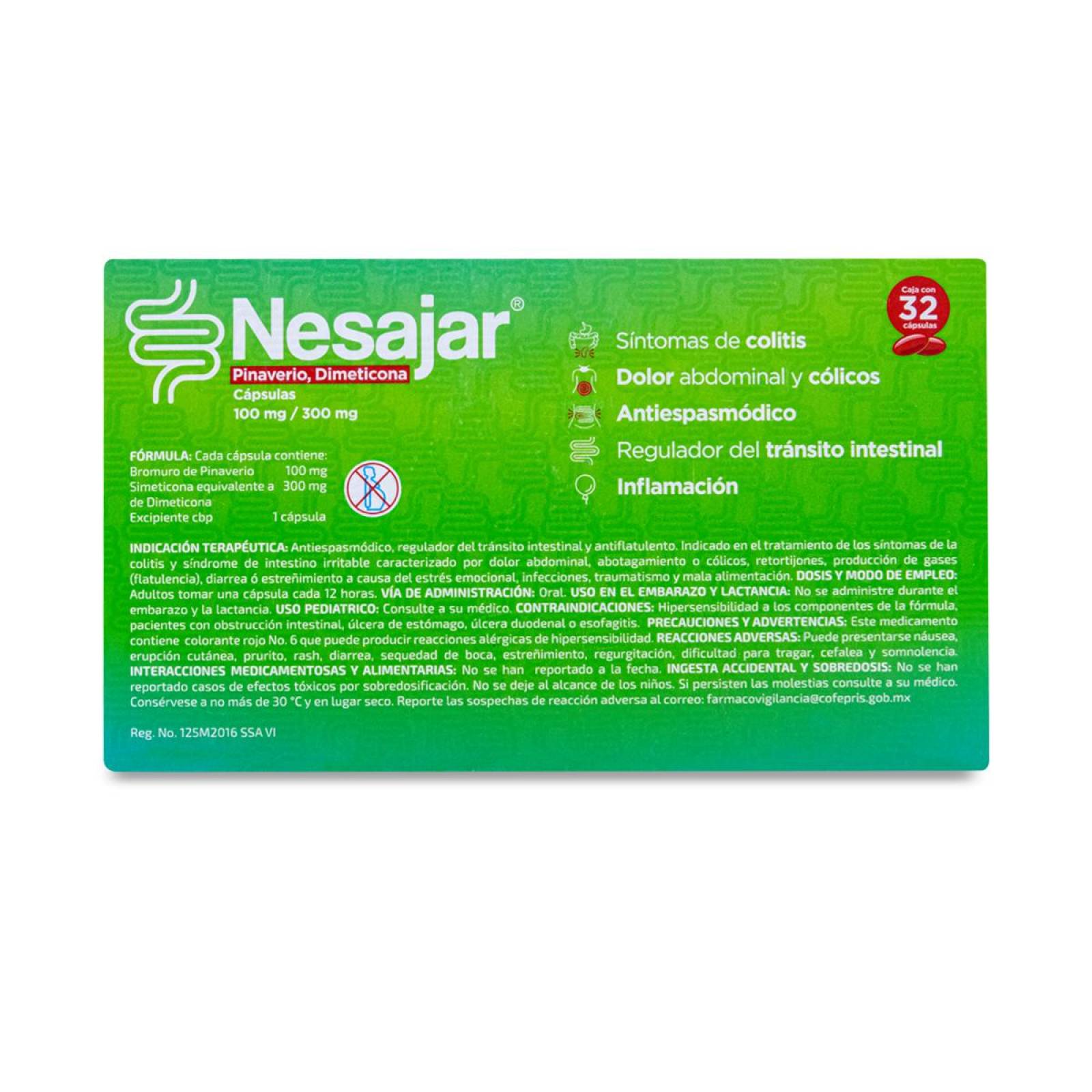 Nesajar Gel Pharma Pinaverio Dimeticona Caja Con 32 Caps 