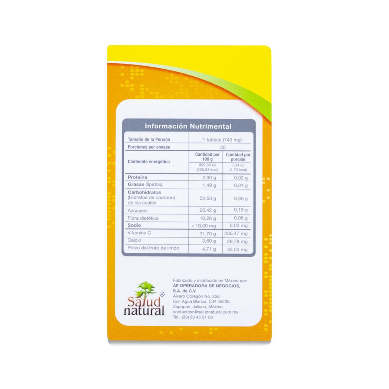 Nat Vit Vitamina C Y Calcio Frasco Con 30 Tabs, Salud Natural