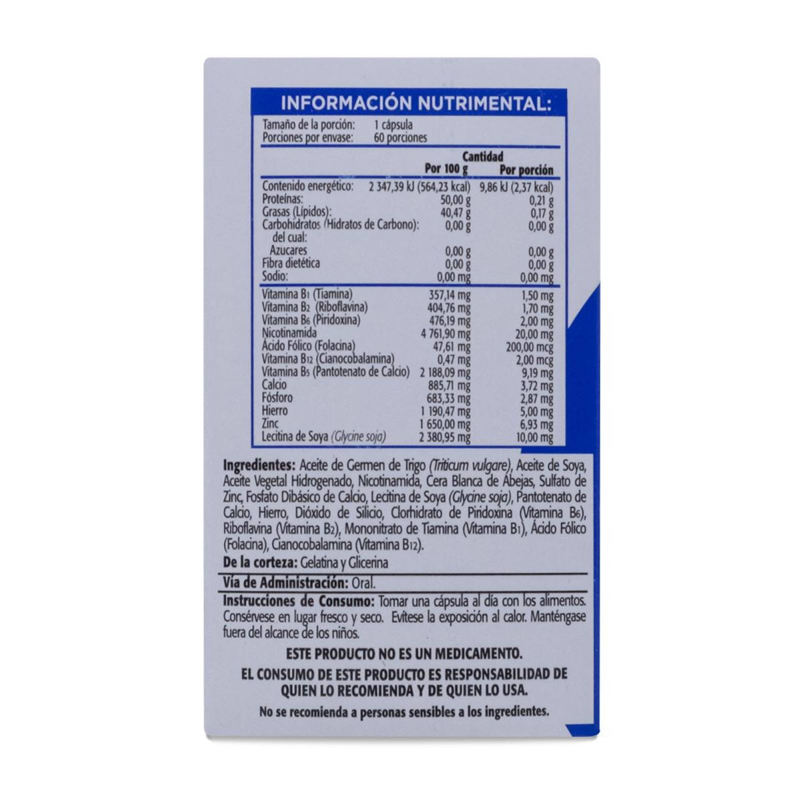 Complejo B Hierro, Zinc Y Lecitina De Soya, 60 Capsulas, Gelpharma 