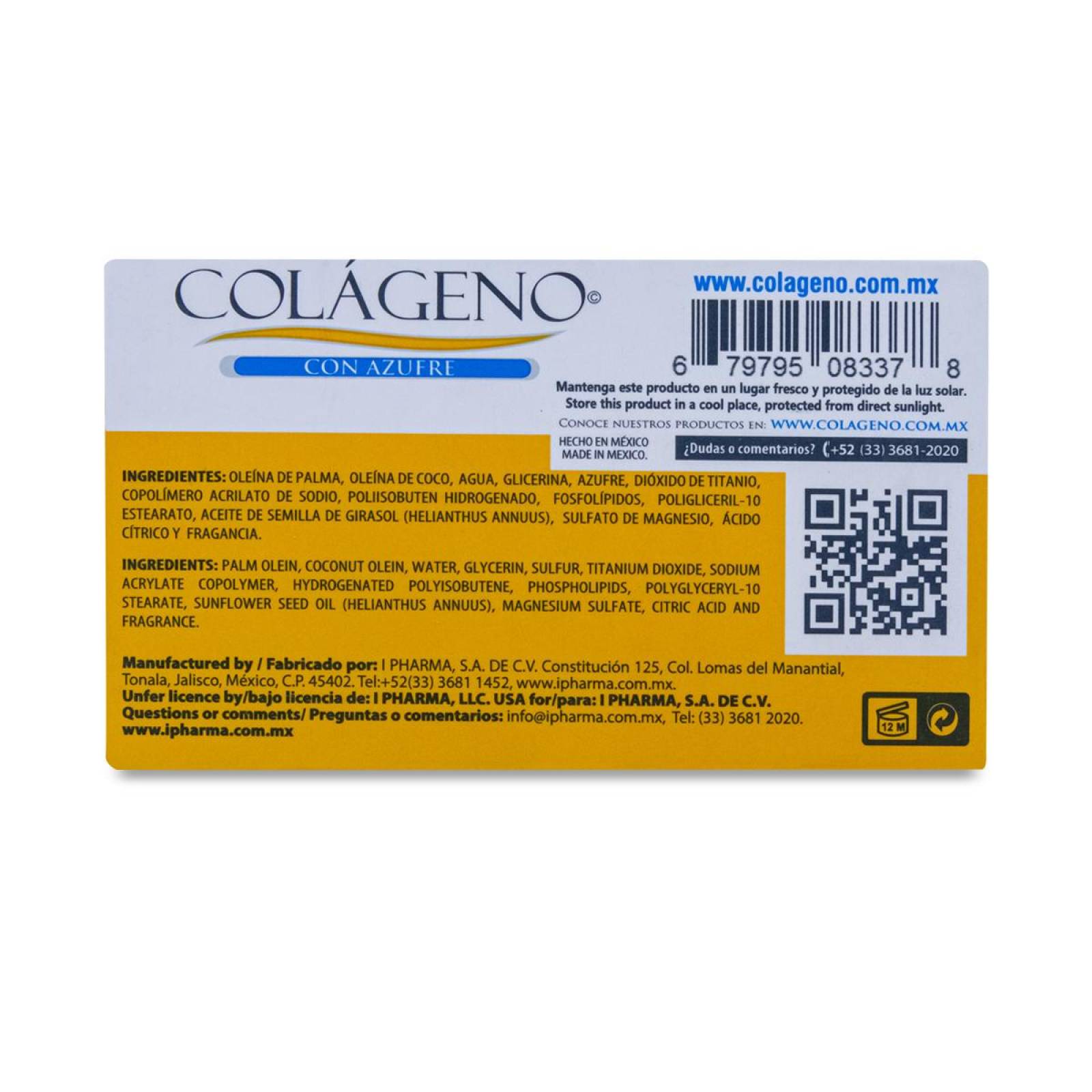 Colageno Pharma Con Azufre Jabon De Tocador Barra Con 100 G 