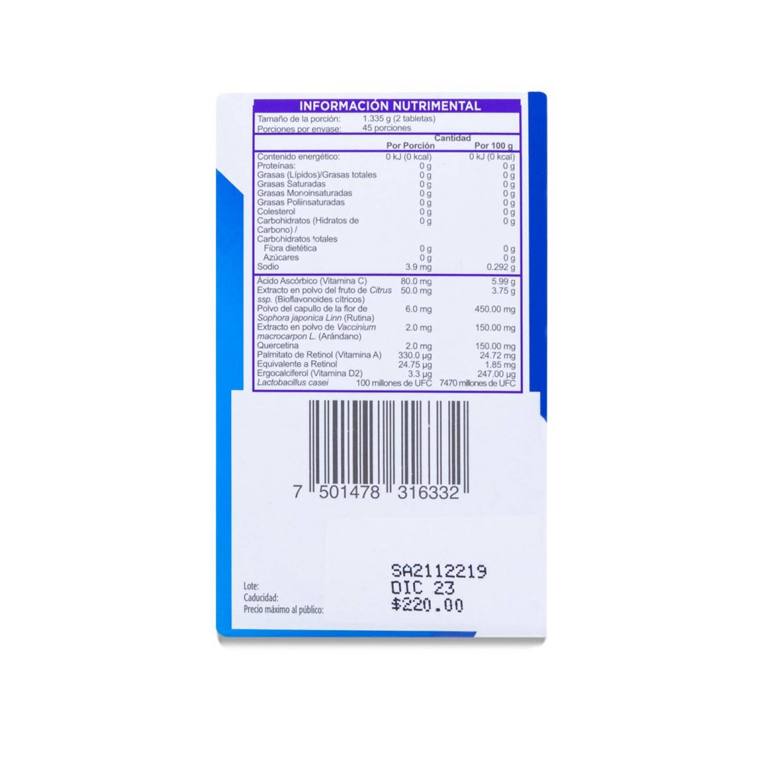 Bioflavonoides / Lactobacilos / Vitamina C Frasco Con 90 Tabs Masticable Vitae 