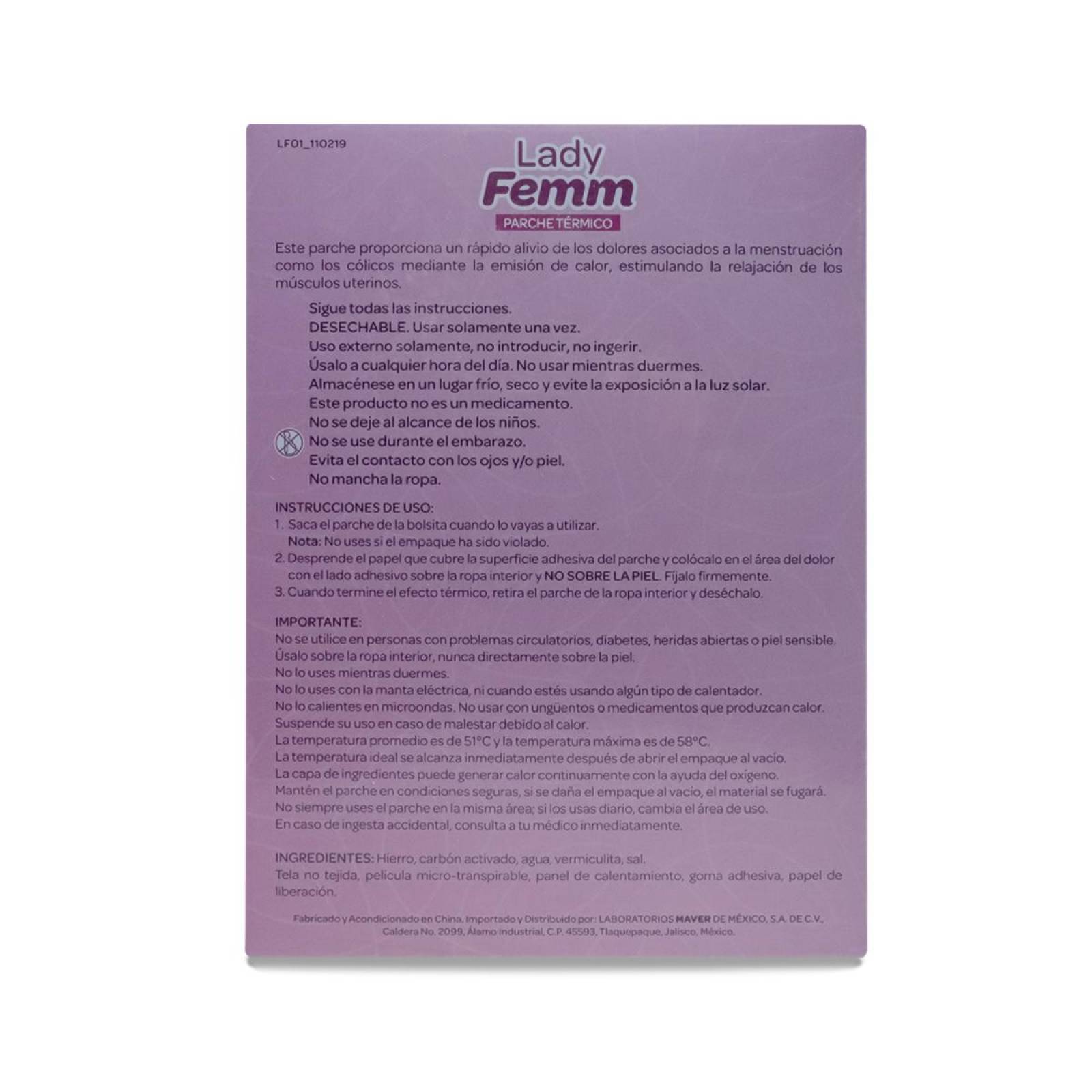 Lady Femm Parche Termico, Caja Con 3 Parches, Maver
